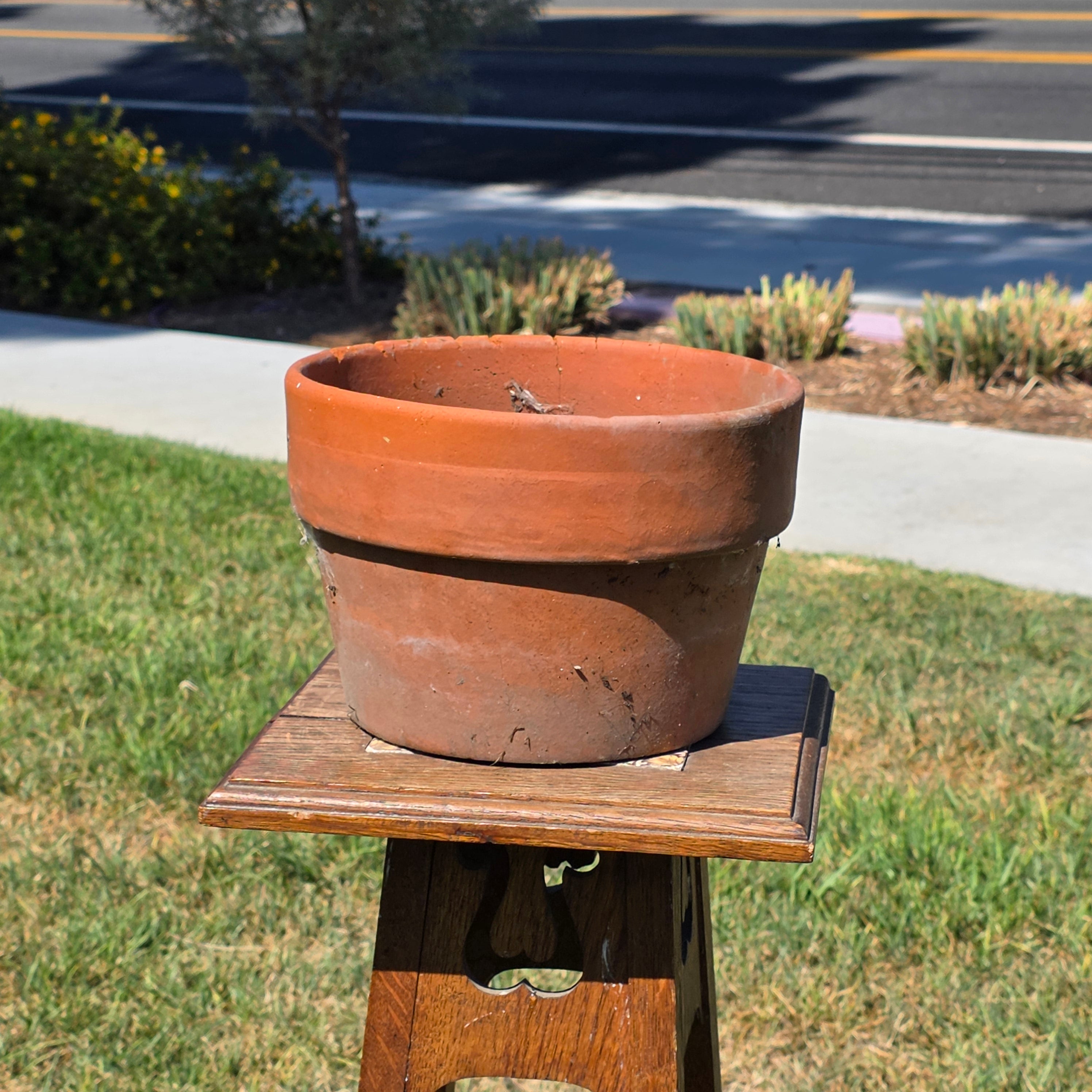 Vintage Terracotta Planter 10" Rustic Clay Flower Pot Aged Garden Patina Shallow