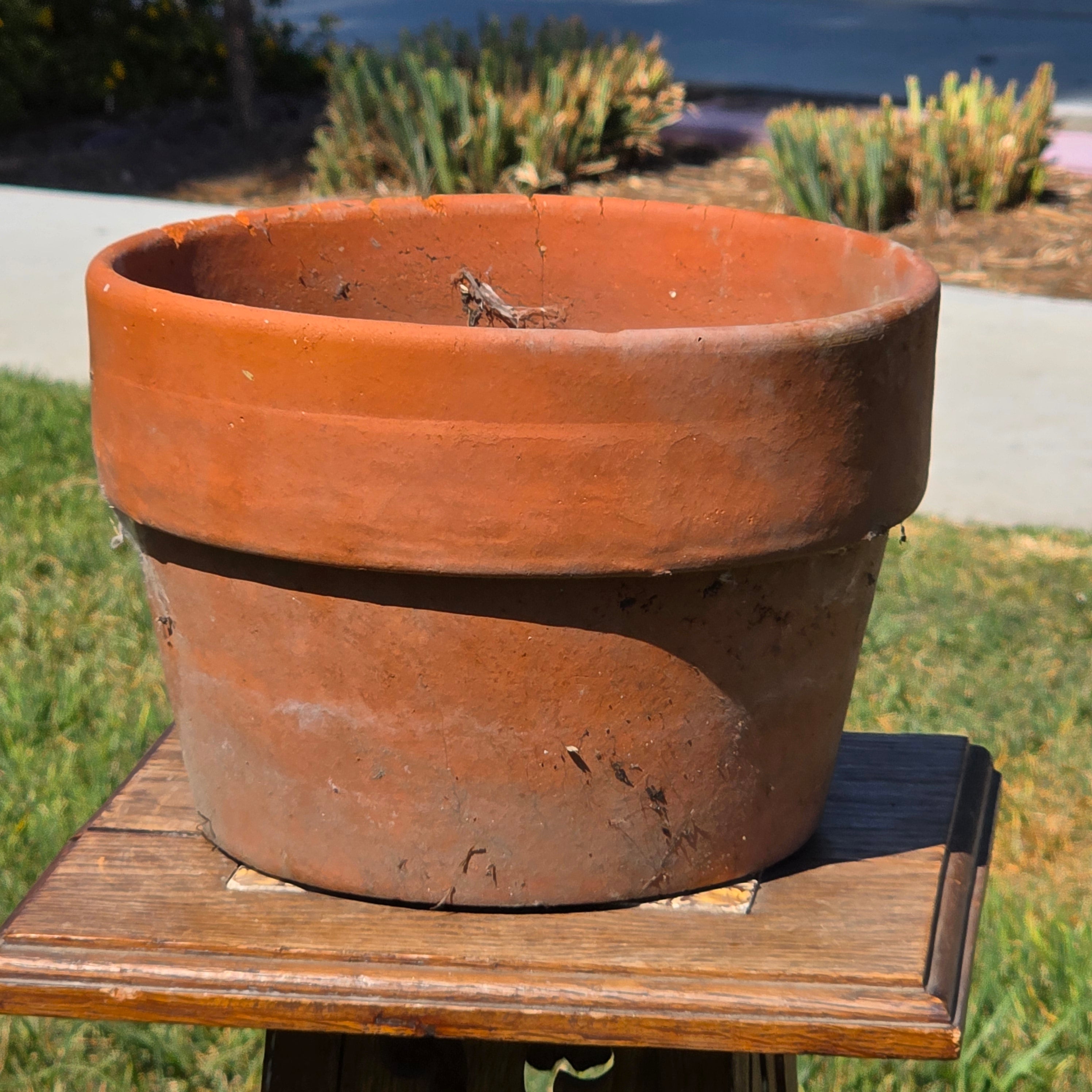 Vintage Terracotta Planter 10" Rustic Clay Flower Pot Aged Garden Patina Shallow