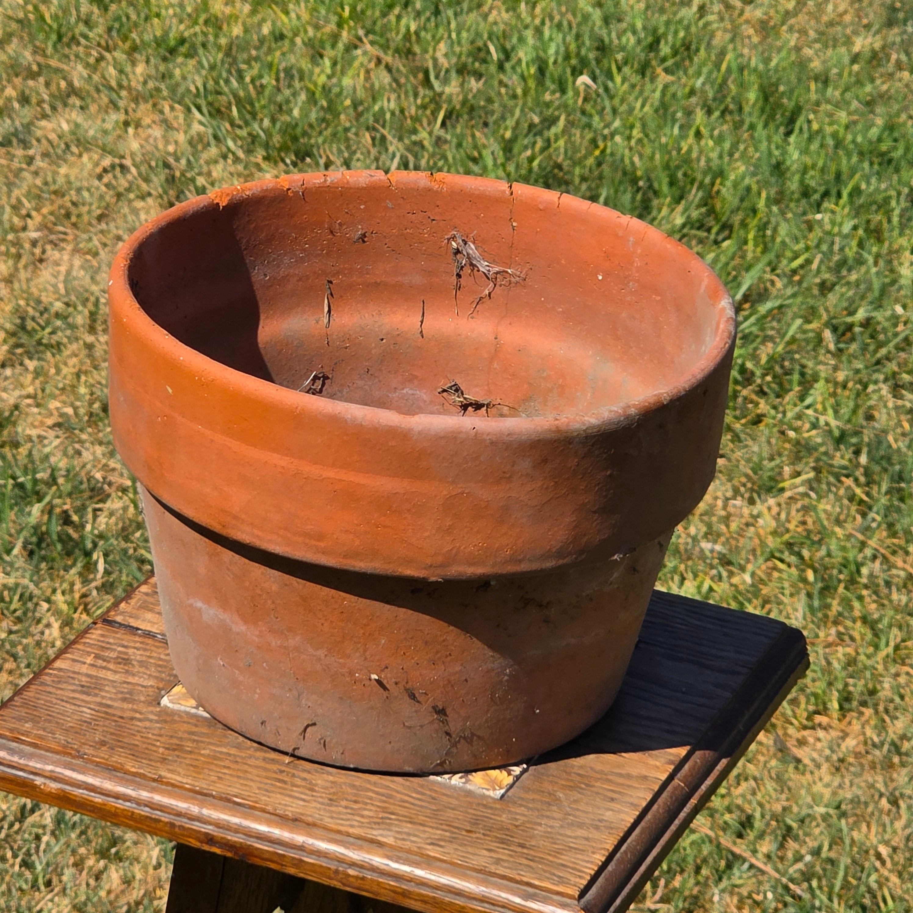 Vintage Terracotta Planter 10" Rustic Clay Flower Pot Aged Garden Patina Shallow