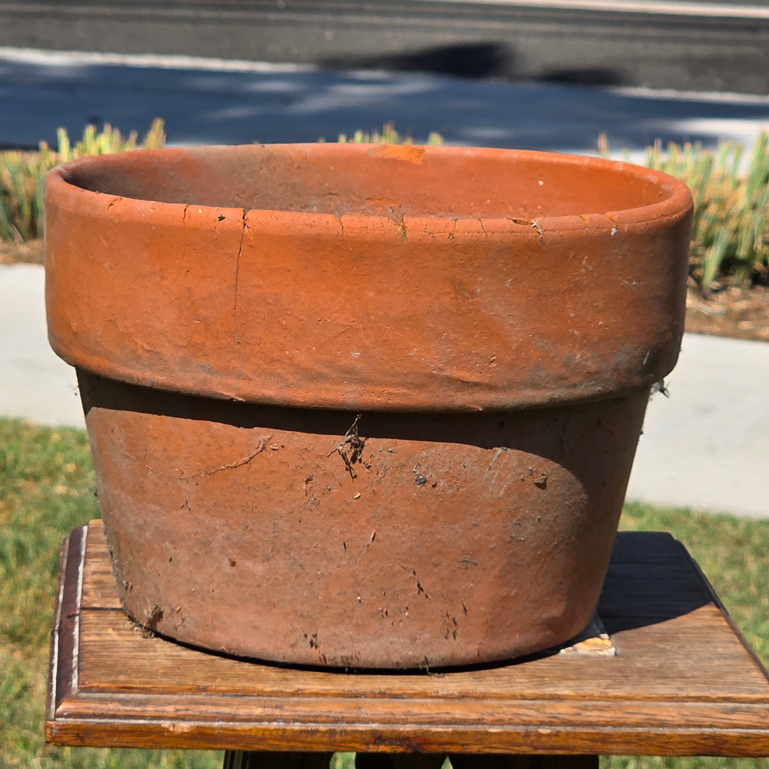 Vintage Terracotta Planter 10" Rustic Clay Flower Pot Aged Garden Patina Shallow
