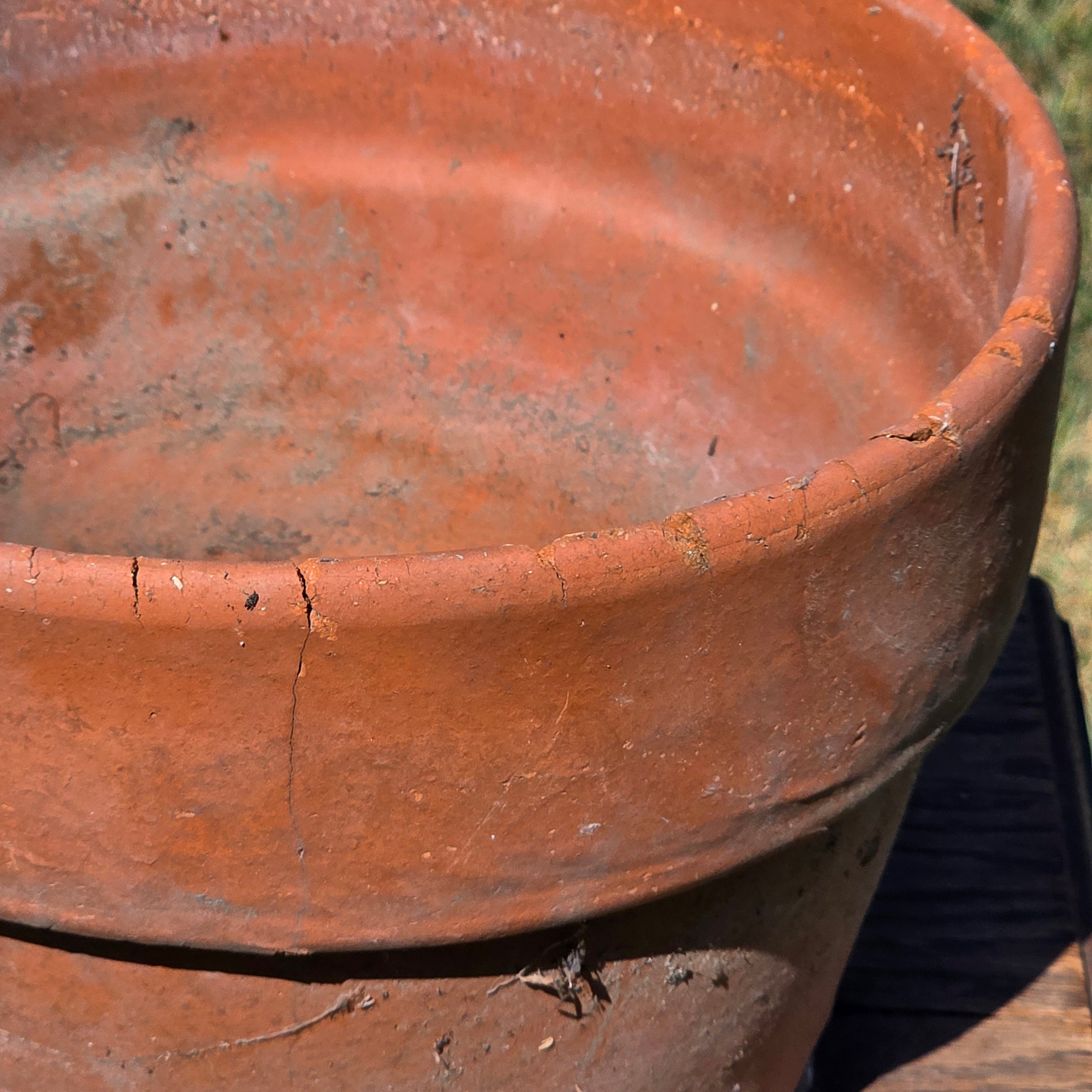 Vintage Terracotta Planter 10" Rustic Clay Flower Pot Aged Garden Patina Shallow