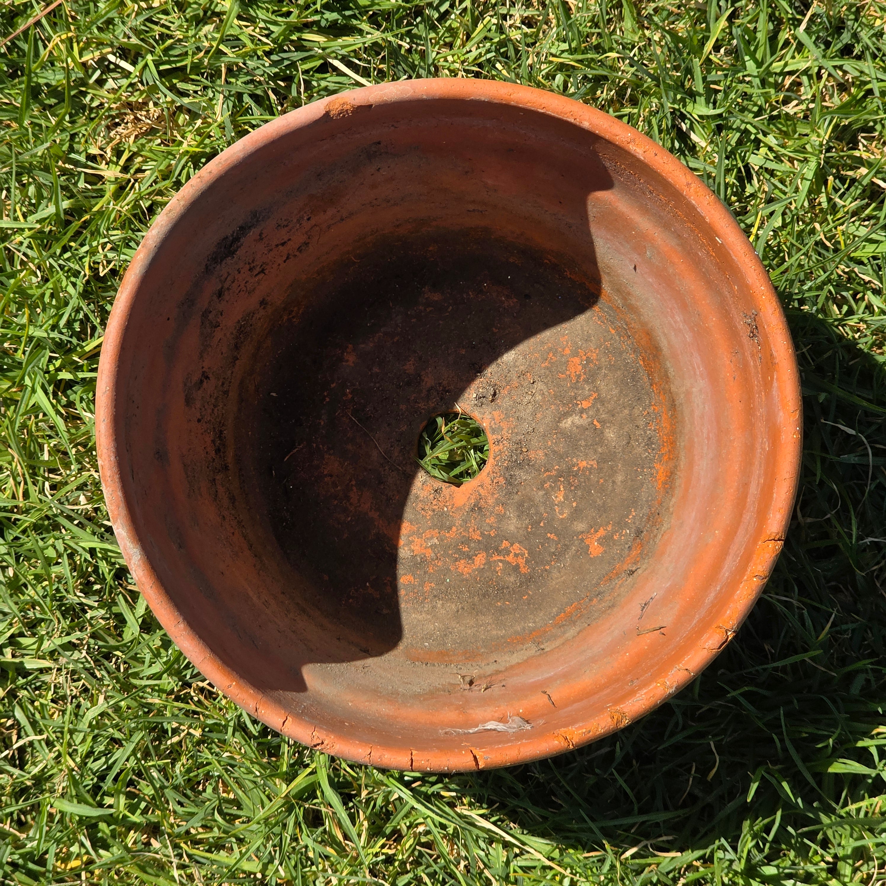 Vintage Terracotta Planter 10" Rustic Clay Flower Pot Aged Garden Patina Shallow