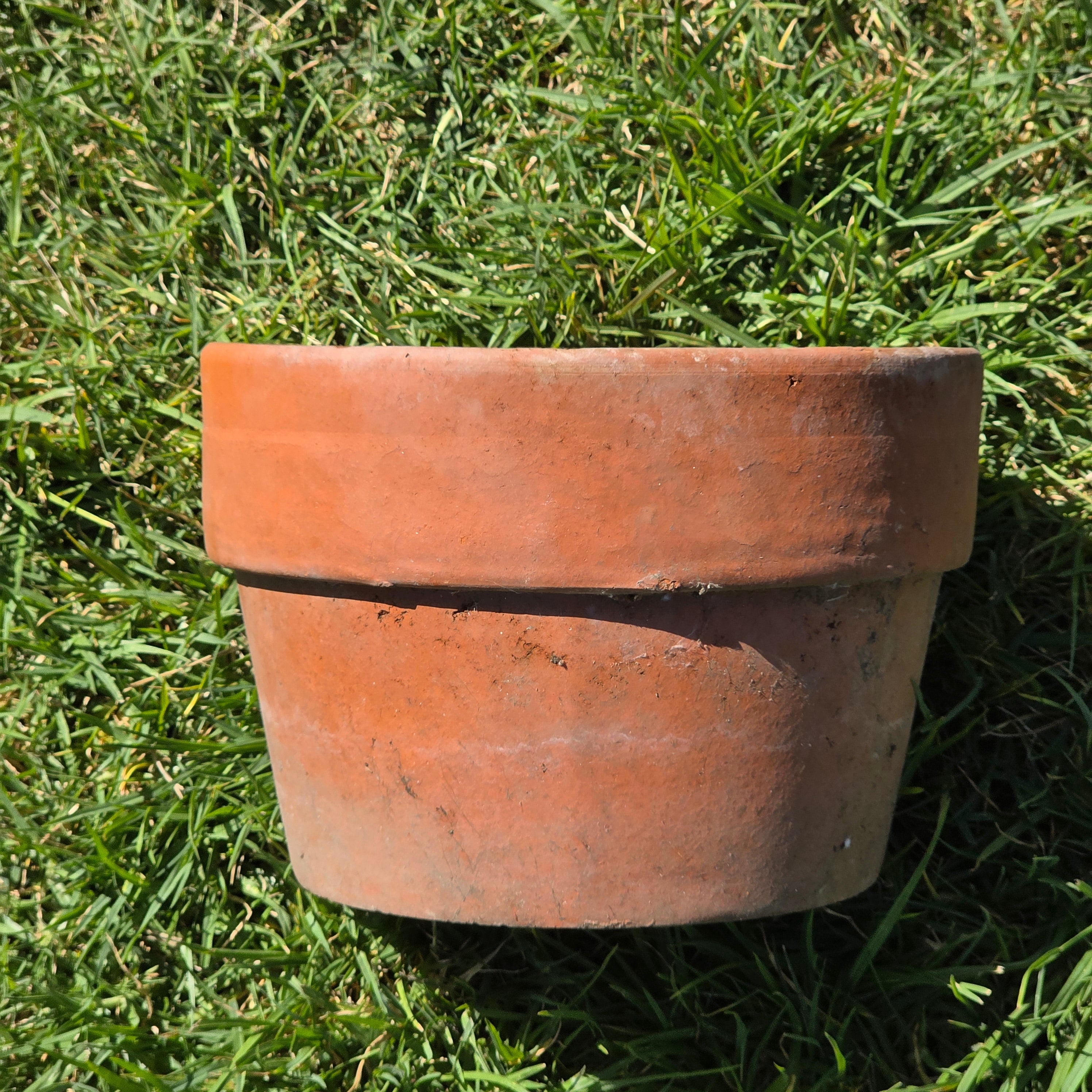 Vintage Terracotta Planter 10" Rustic Clay Flower Pot Aged Garden Patina Shallow