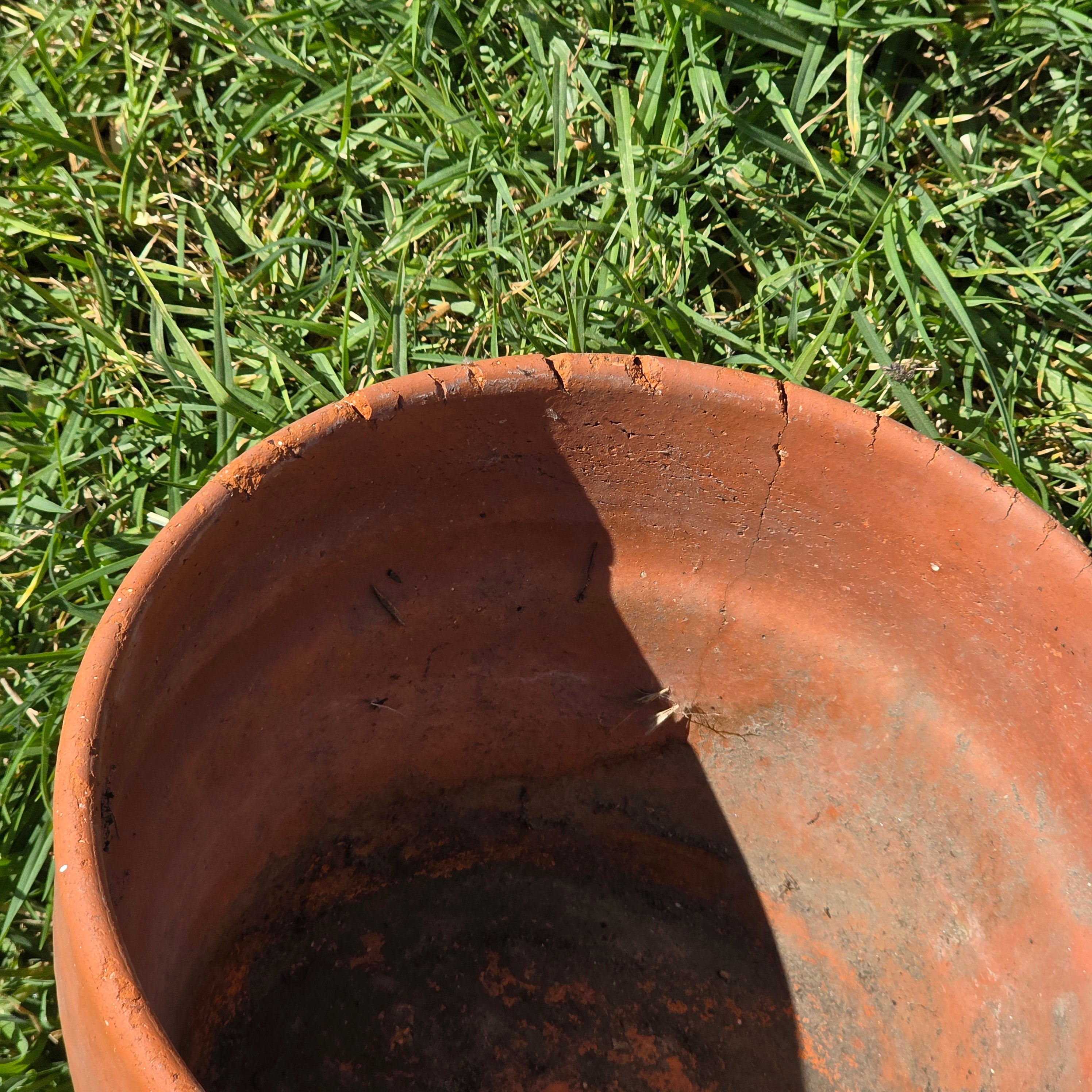 Vintage Terracotta Planter 10" Rustic Clay Flower Pot Aged Garden Patina Shallow