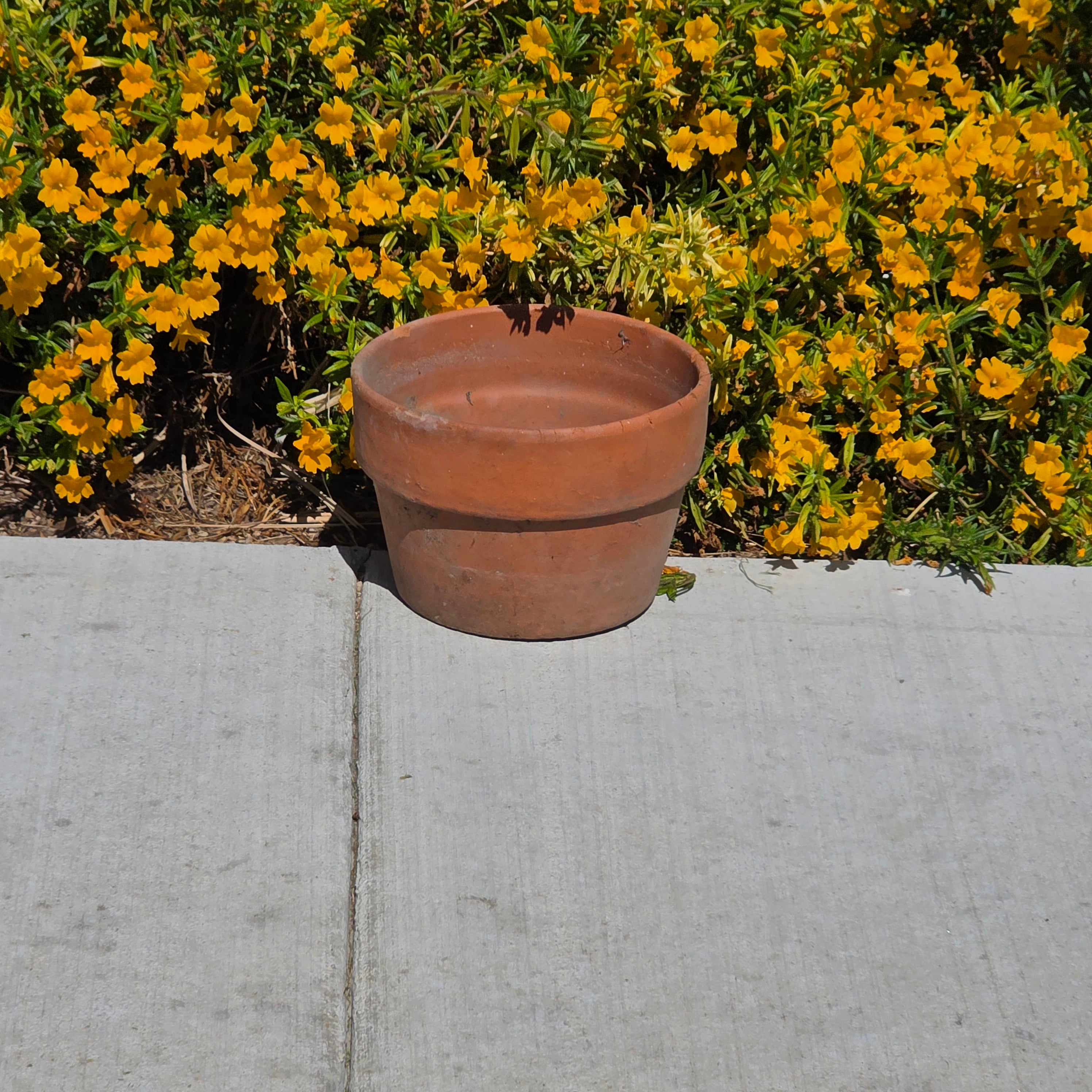 Vintage Terracotta Planter 10" Rustic Clay Flower Pot Aged Garden Patina Shallow