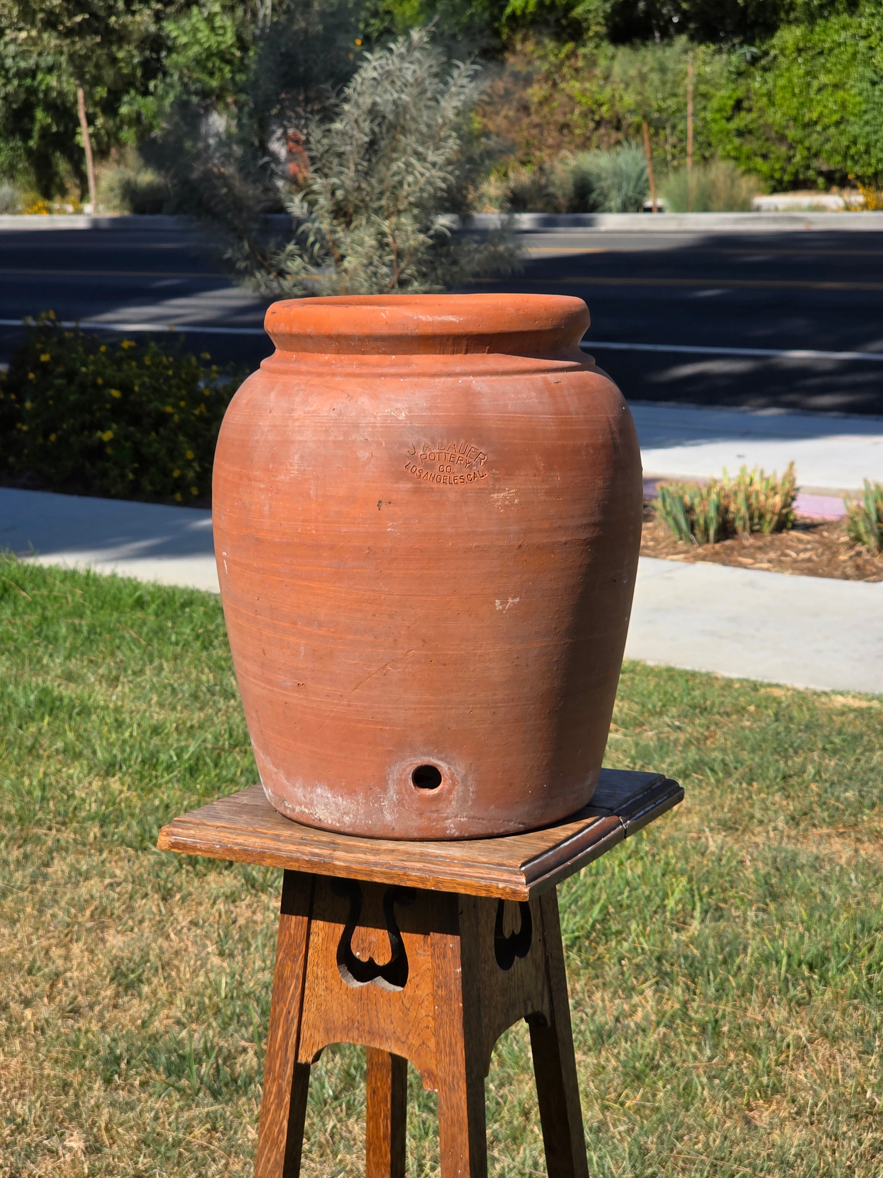 Antique JA Bauer Pottery Terracotta Water Jar Crock Los Angeles Clay Planter Pot