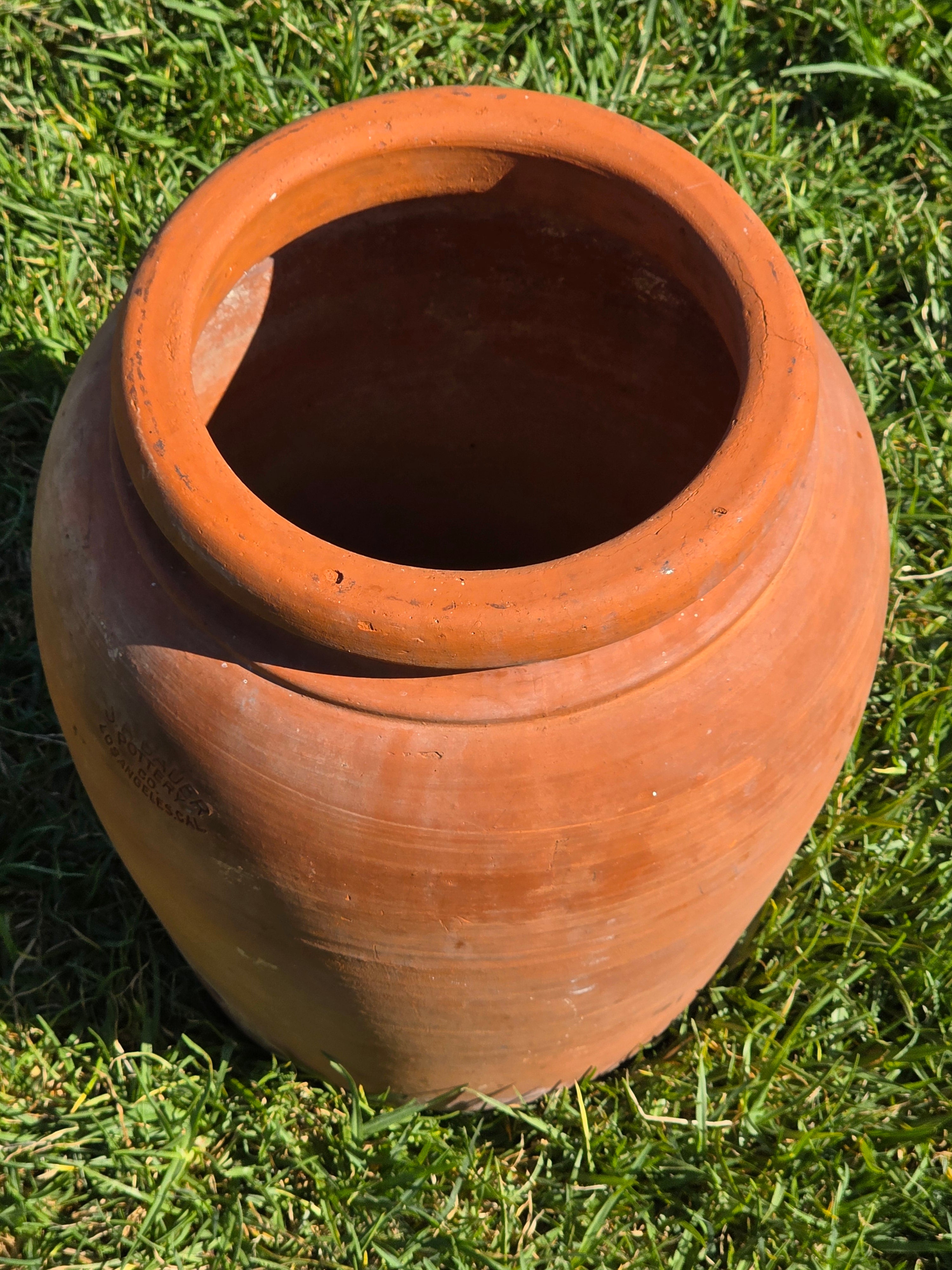 Antique JA Bauer Pottery Terracotta Water Jar Crock Los Angeles Clay Planter Pot