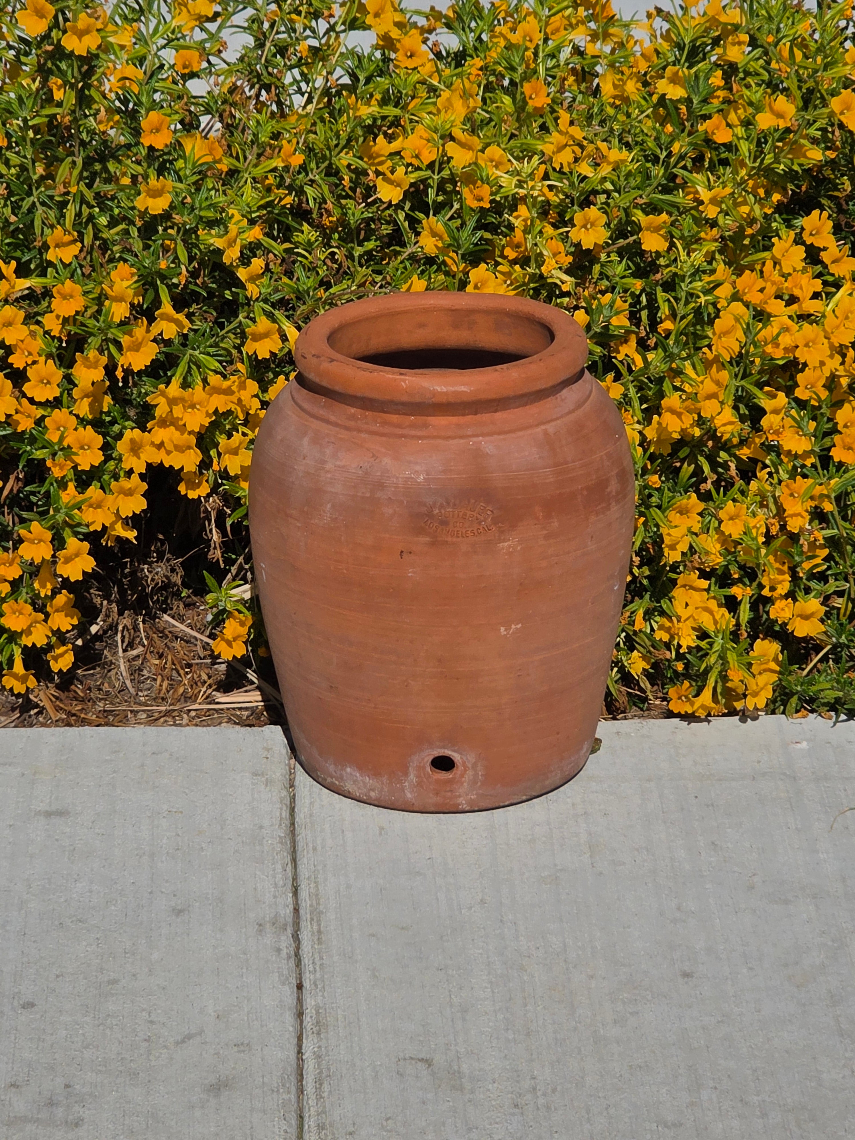 Antique JA Bauer Pottery Terracotta Water Jar Crock Los Angeles Clay Planter Pot