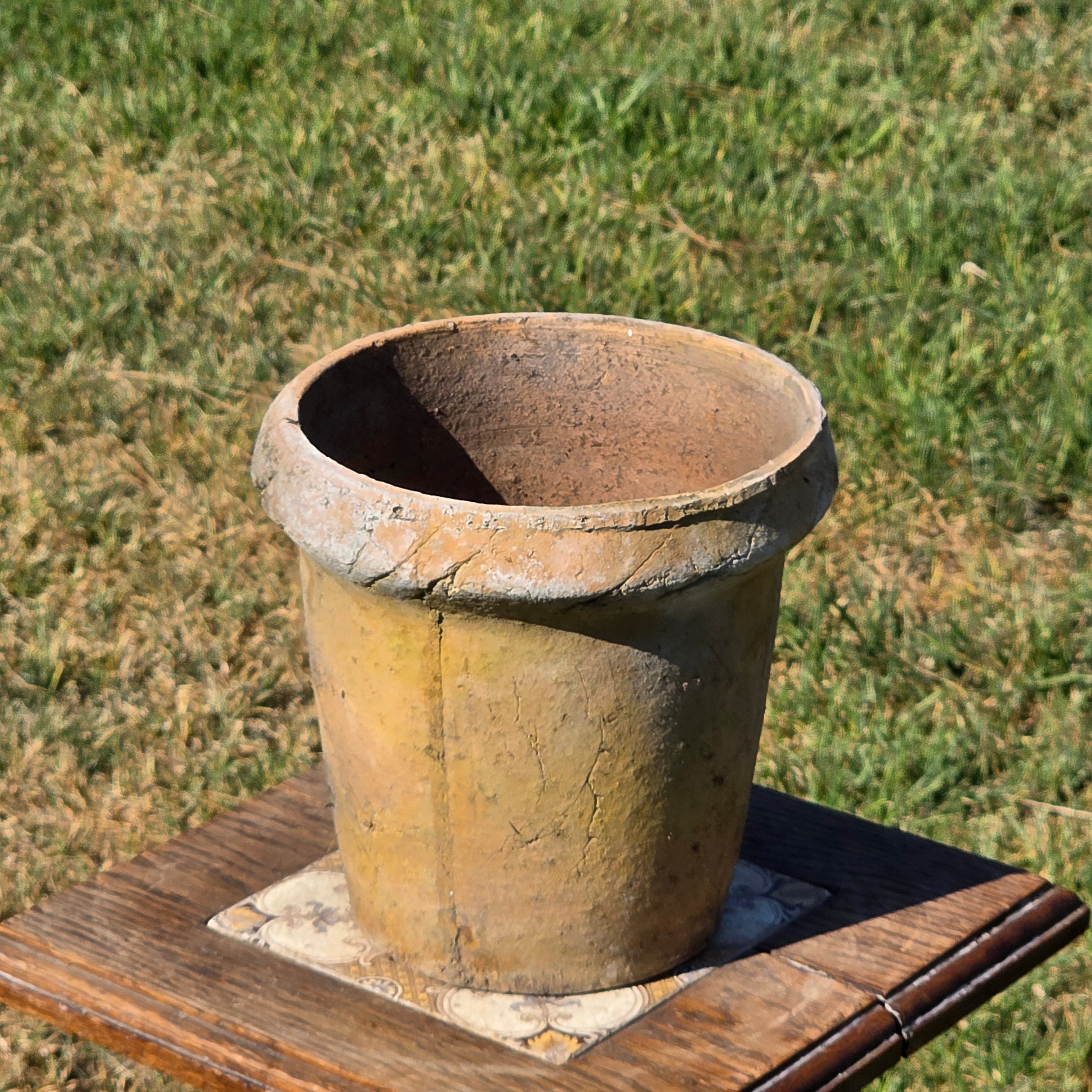 Vintage Brutalist Clay Cachepot Planter Rustic Garden Patina Flower Pot 7.5"
