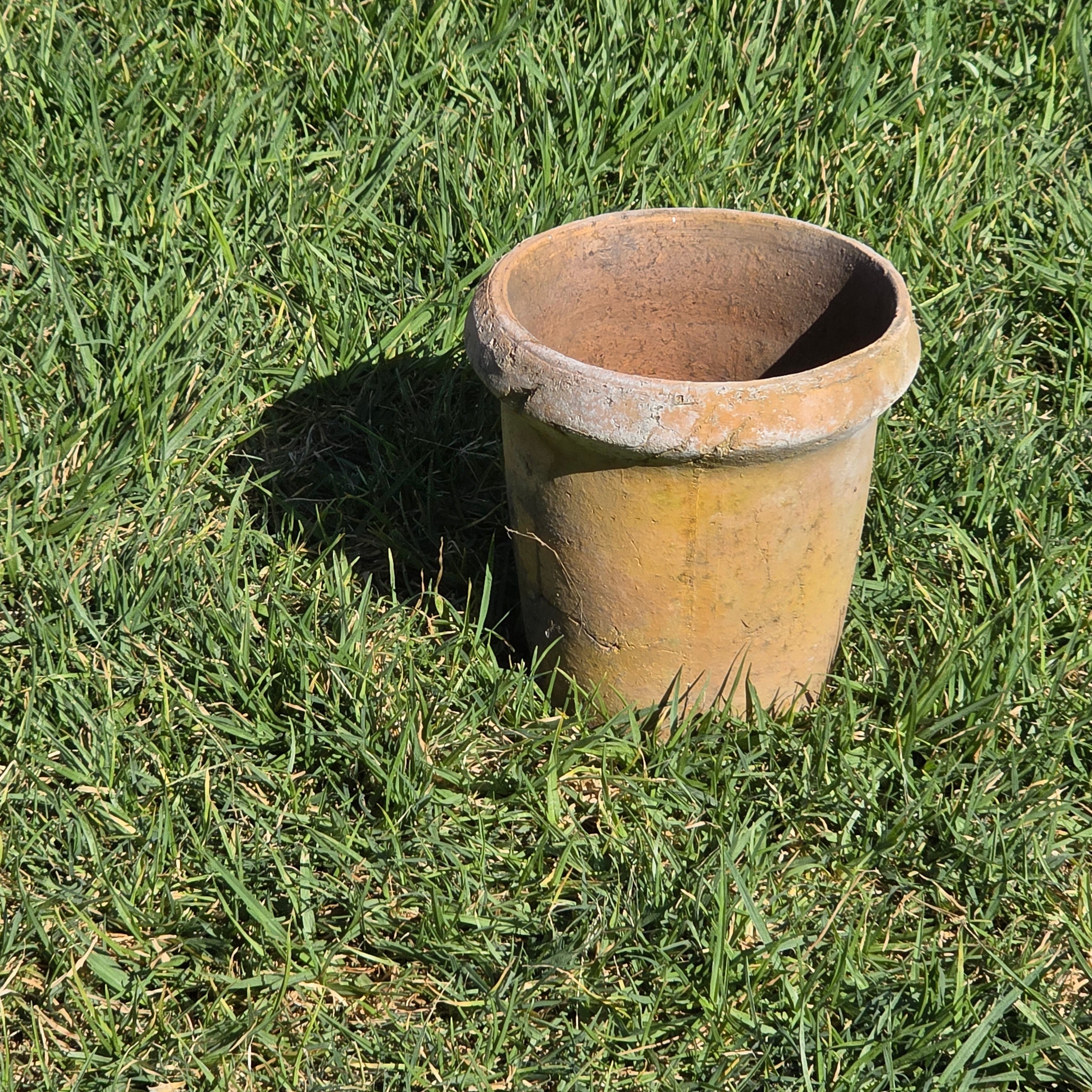 Vintage Brutalist Clay Cachepot Planter Rustic Garden Patina Flower Pot 7.5"