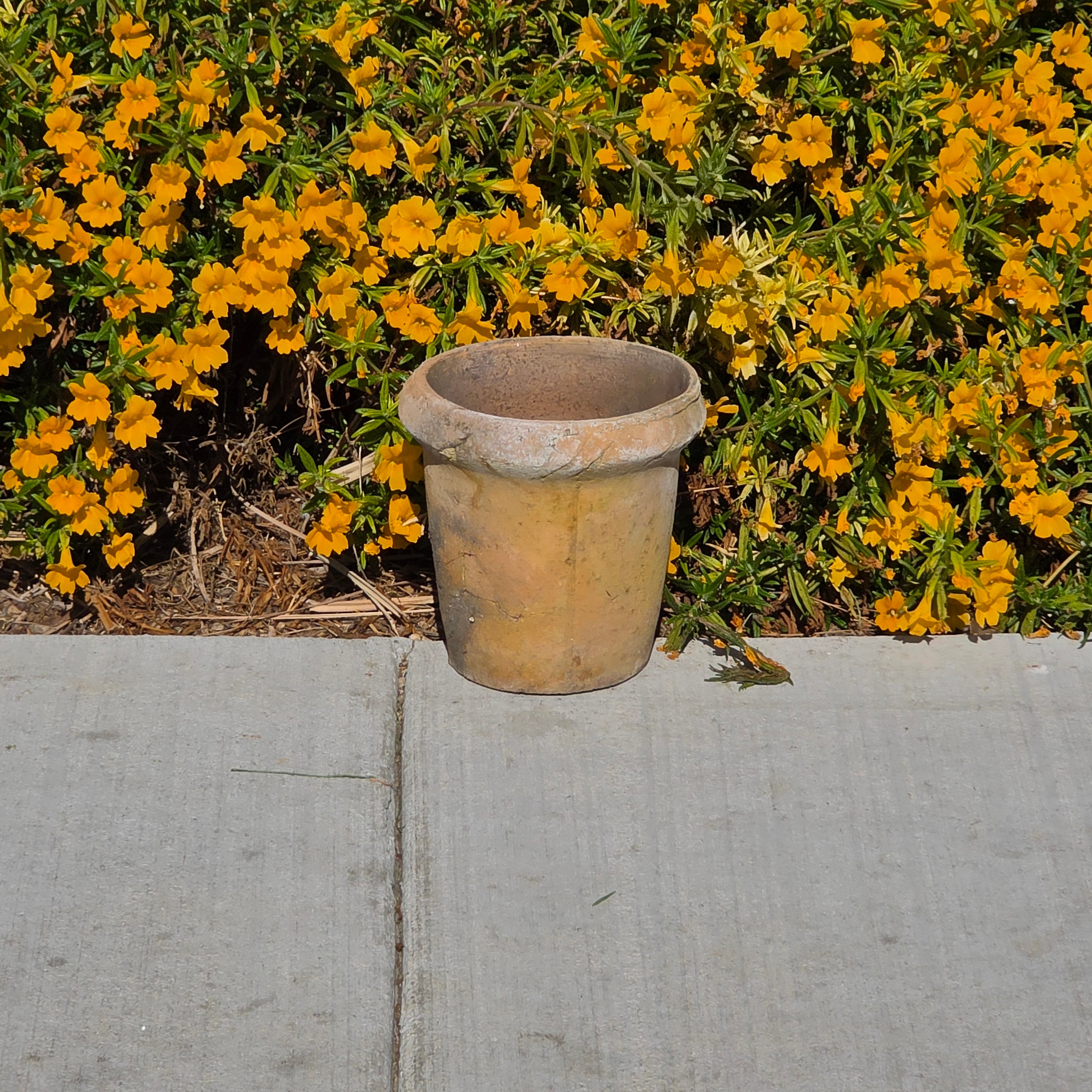 Vintage Brutalist Clay Cachepot Planter Rustic Garden Patina Flower Pot 7.5"