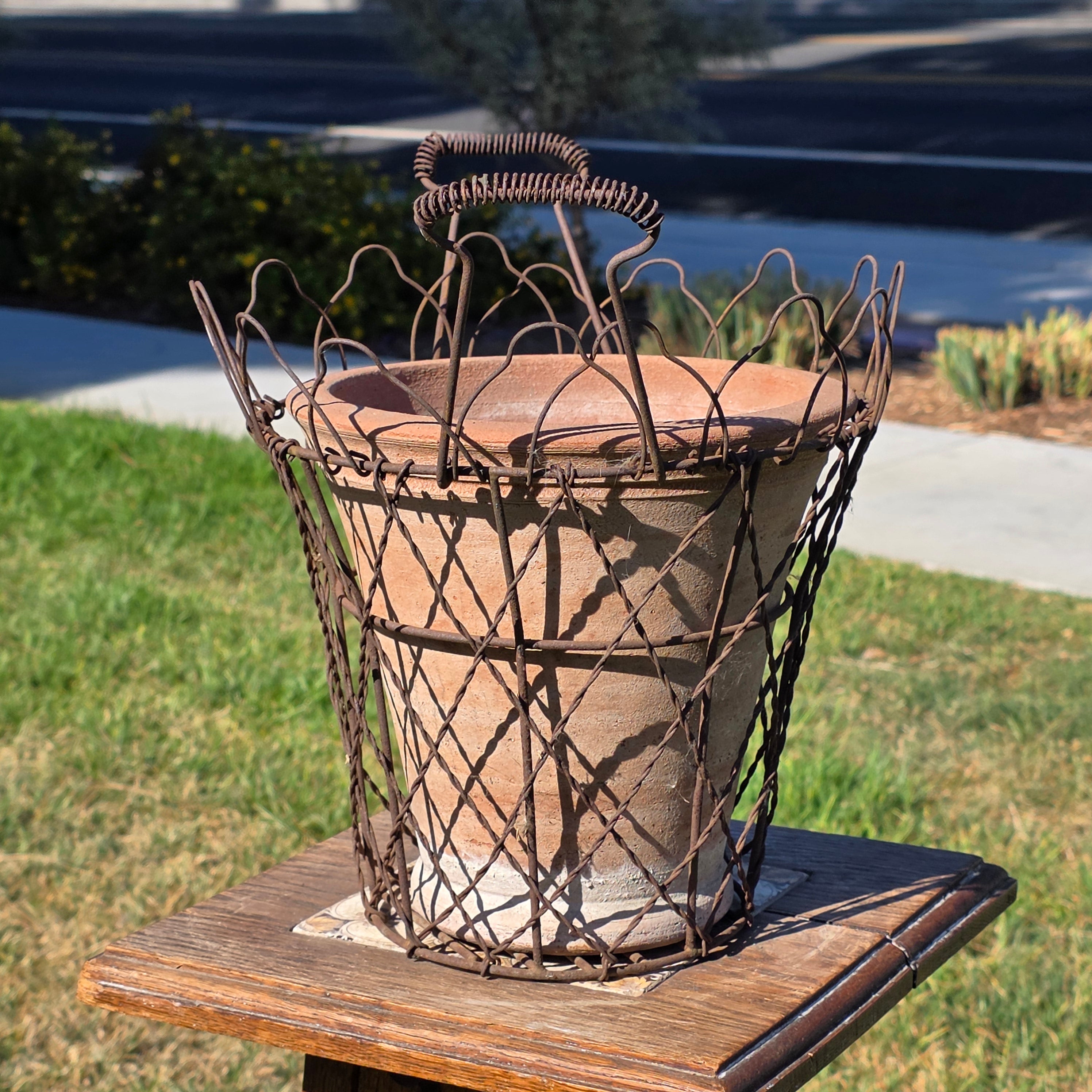 Vintage DI-MA Impruneta Italian Terracotta Planter Pot Wire Basket Tuscan Italy