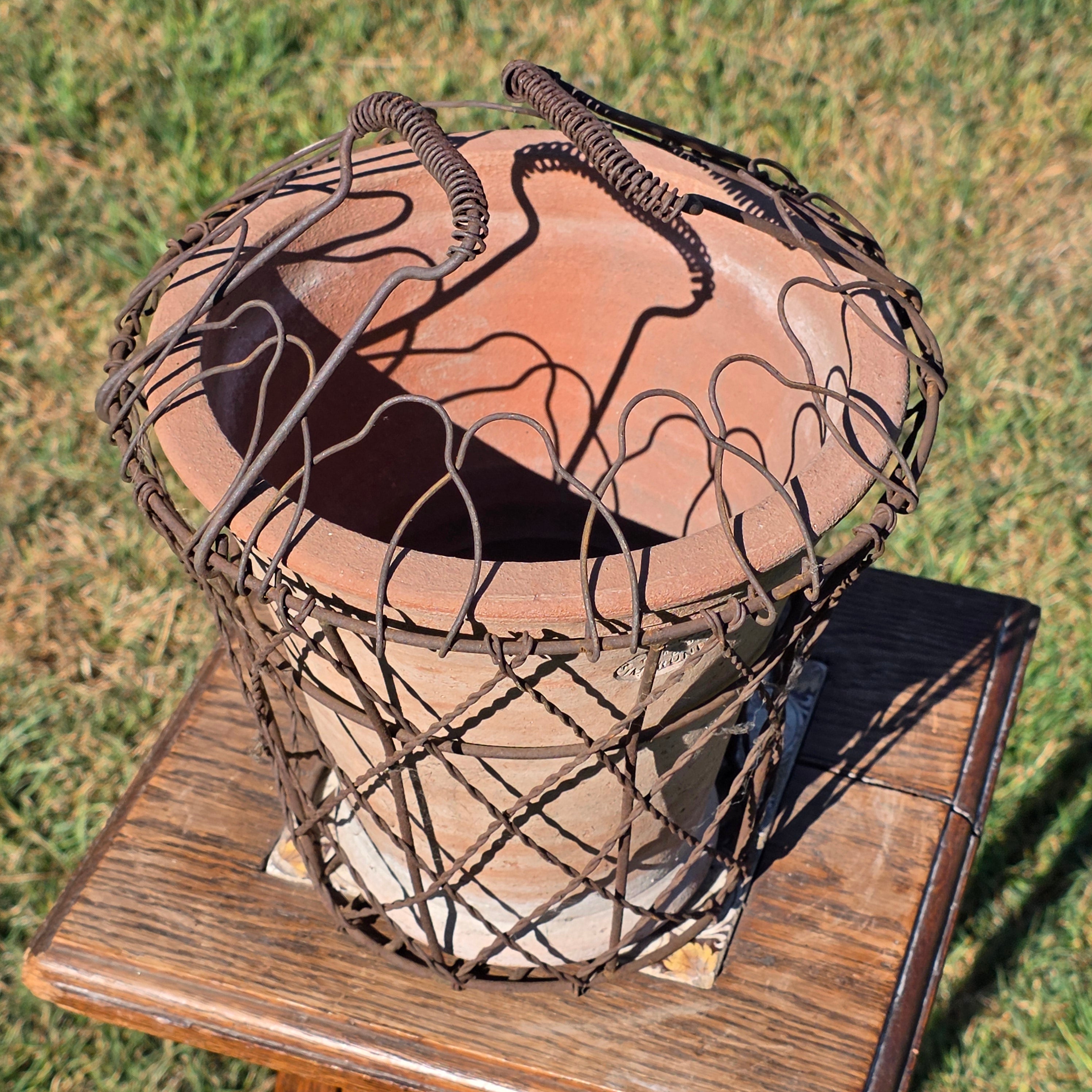 Vintage DI-MA Impruneta Italian Terracotta Planter Pot Wire Basket Tuscan Italy
