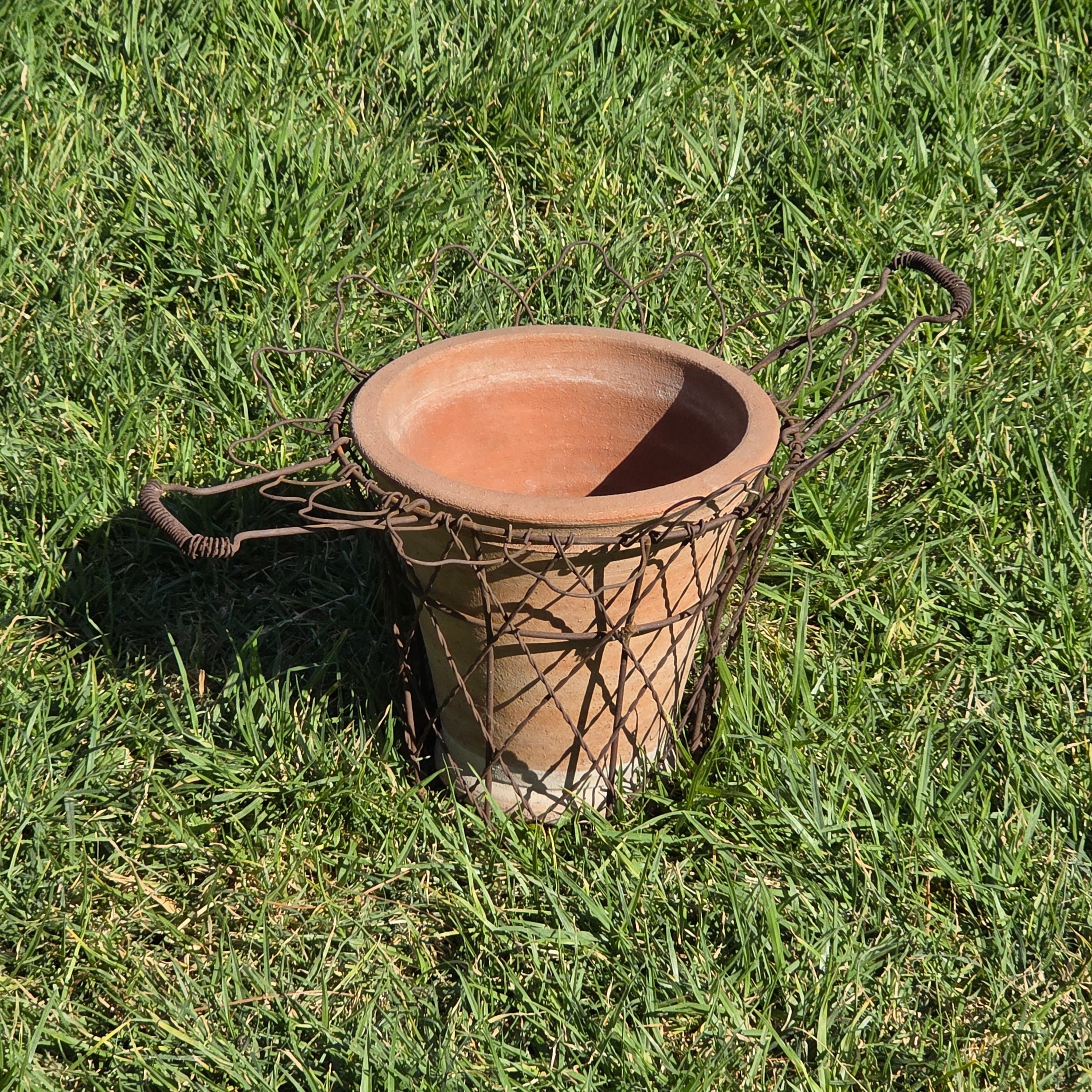 Vintage DI-MA Impruneta Italian Terracotta Planter Pot Wire Basket Tuscan Italy