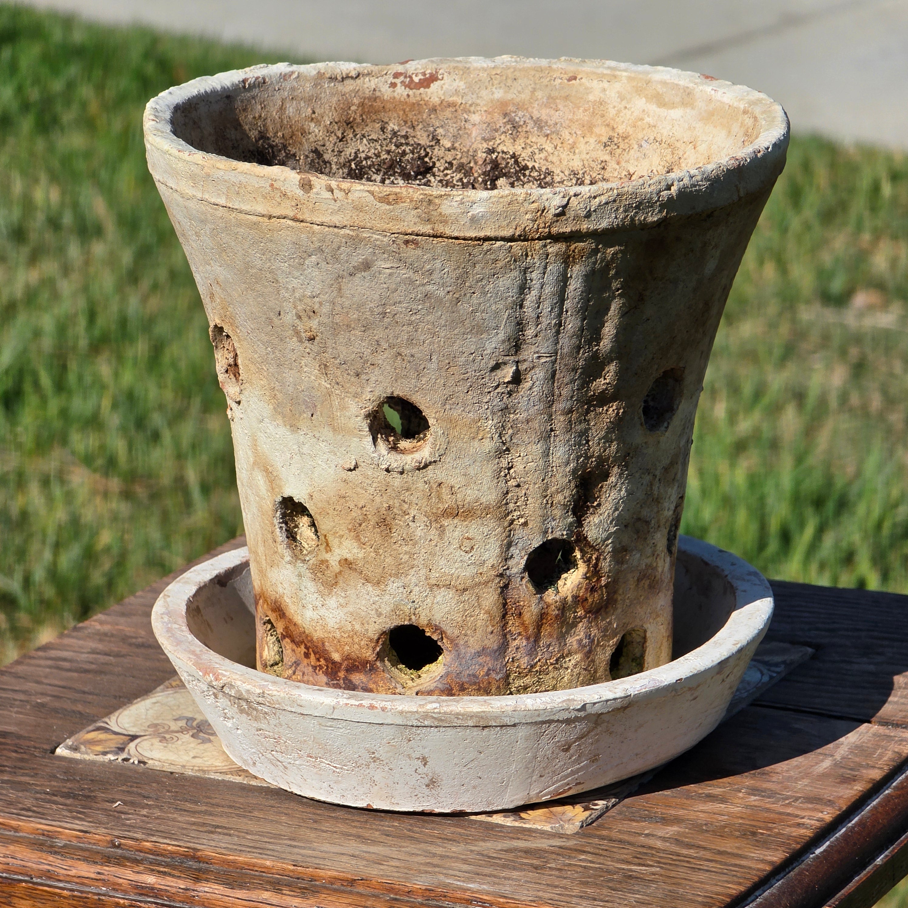 HomArt Rustic Terracotta Orchid Pot Saucer Slotted Clay Planter Shabby Chic