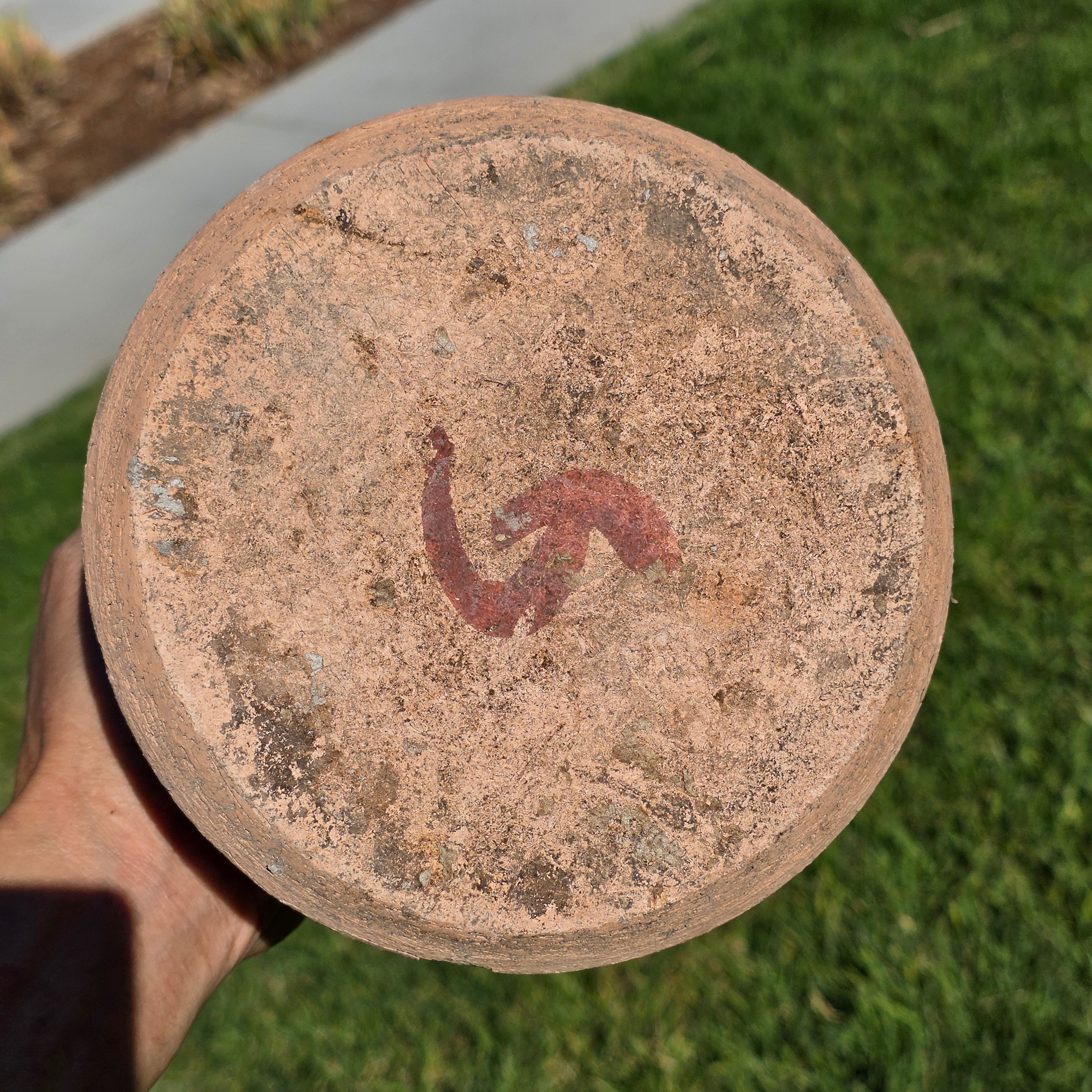 Vintage Terracotta Planter Attached Saucer Stepped Clay Pot Signed G 6.75"