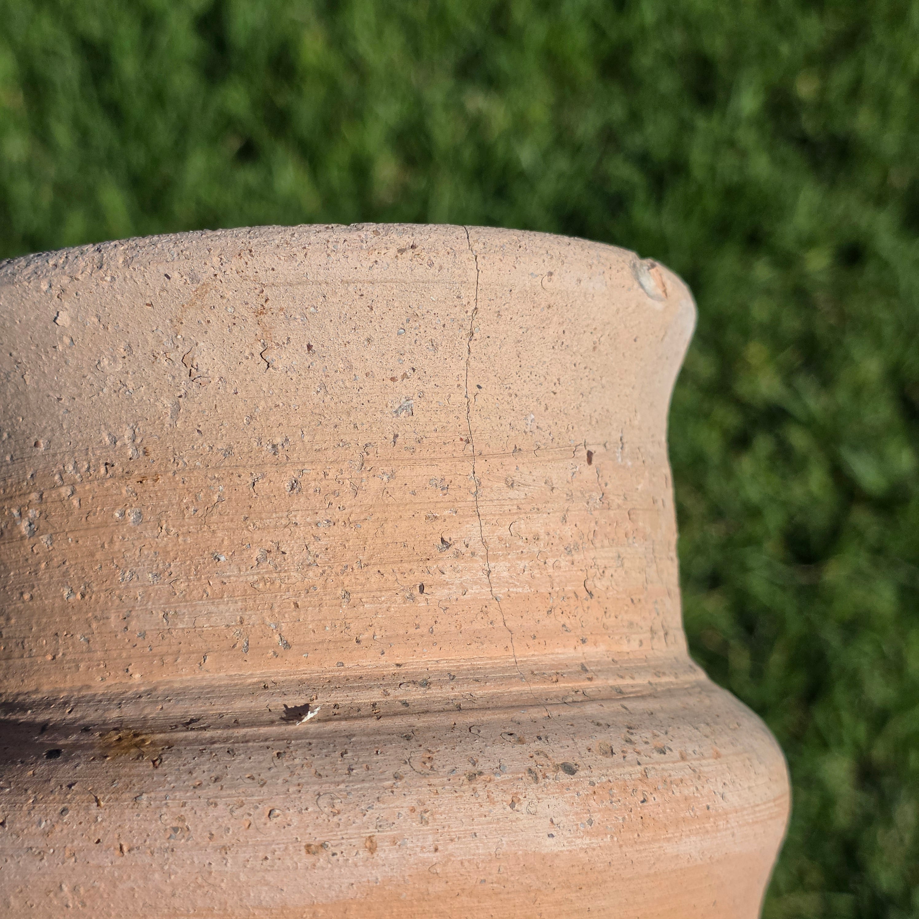 Vintage Terracotta Planter Attached Saucer Stepped Clay Pot Signed G 6.75"