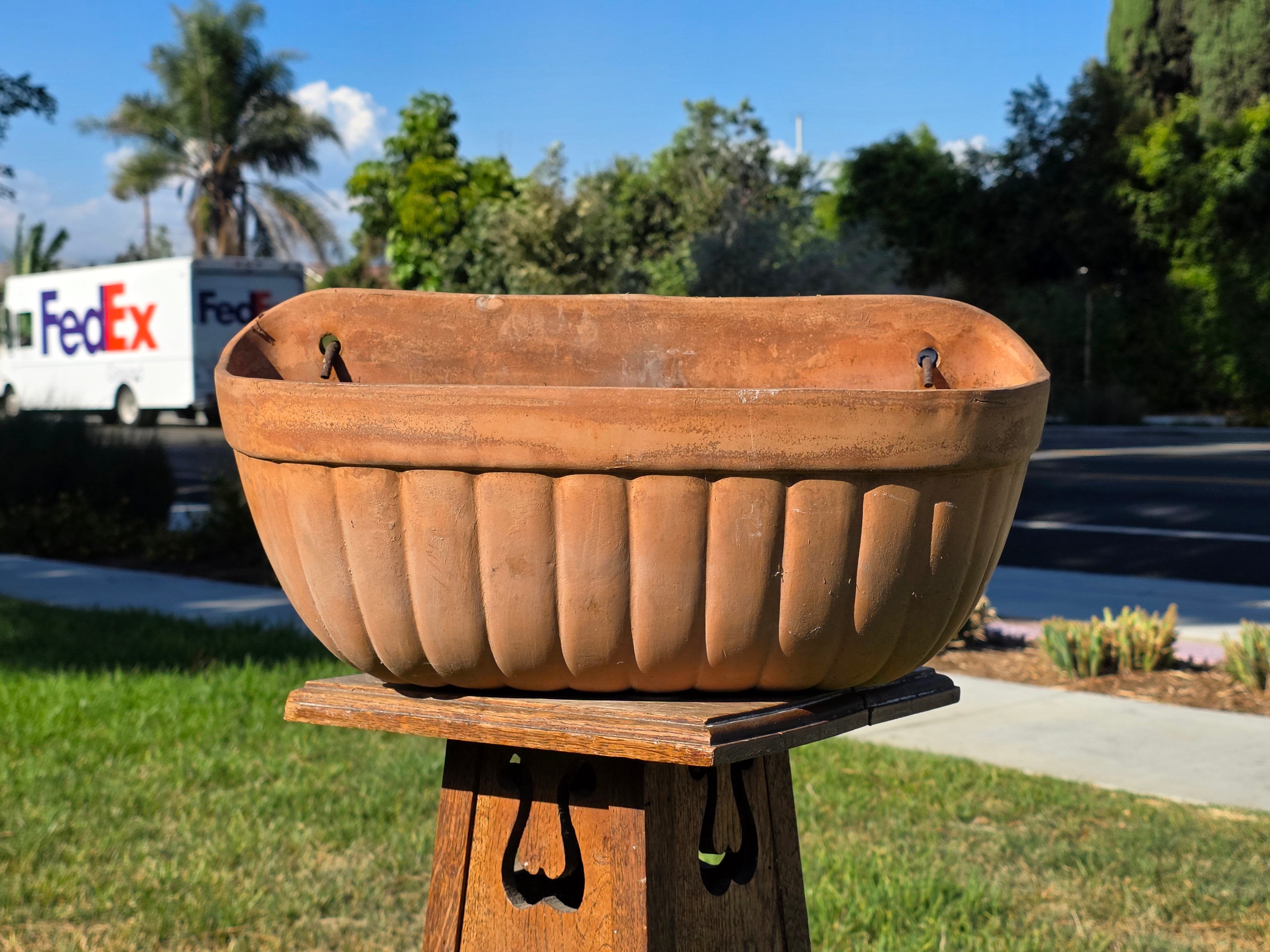 Vintage Italian Terracotta Wall Pocket Planter Hanging Clay Trough Shell 18"