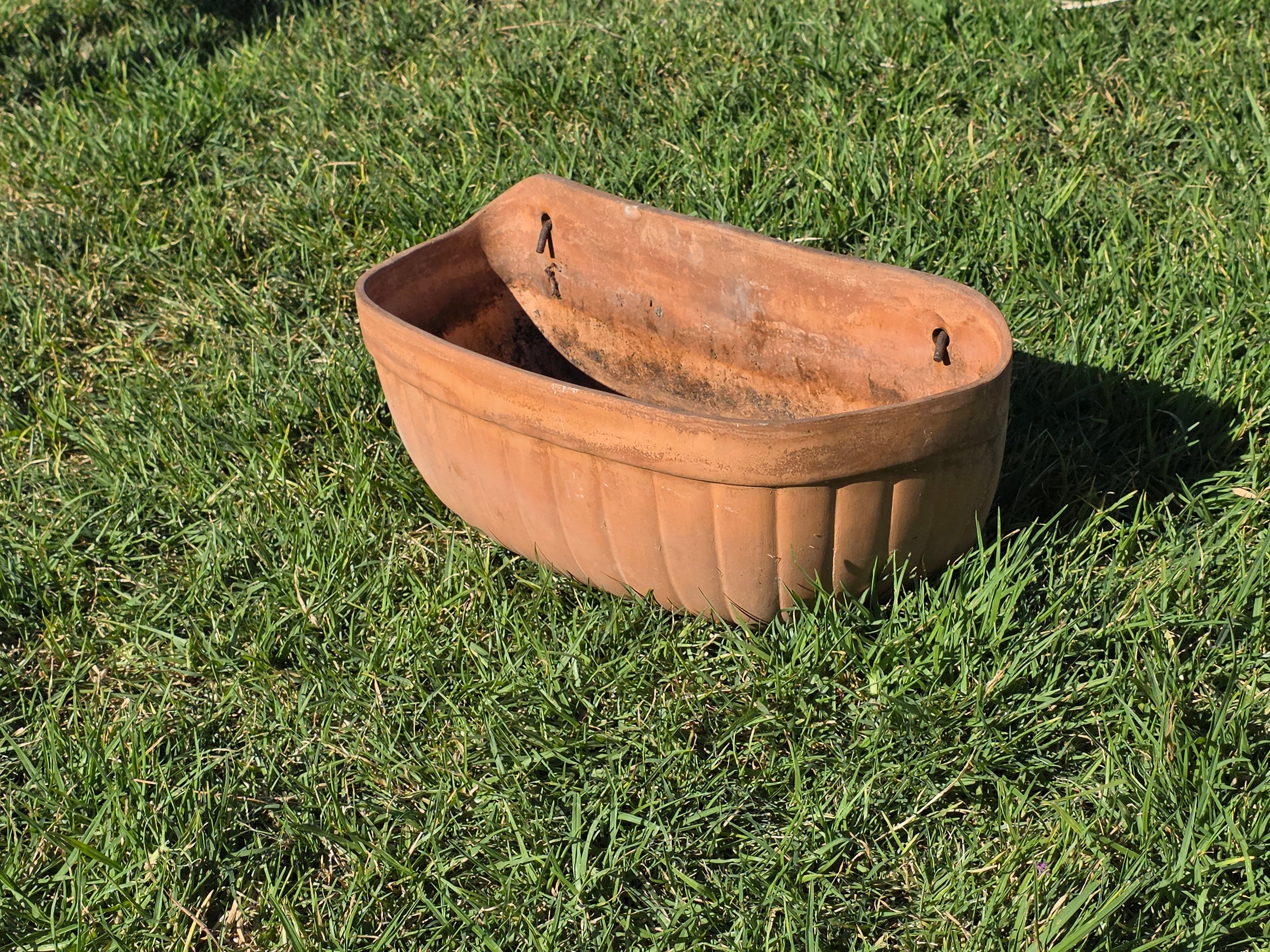 Vintage Italian Terracotta Wall Pocket Planter Hanging Clay Trough Shell 18"