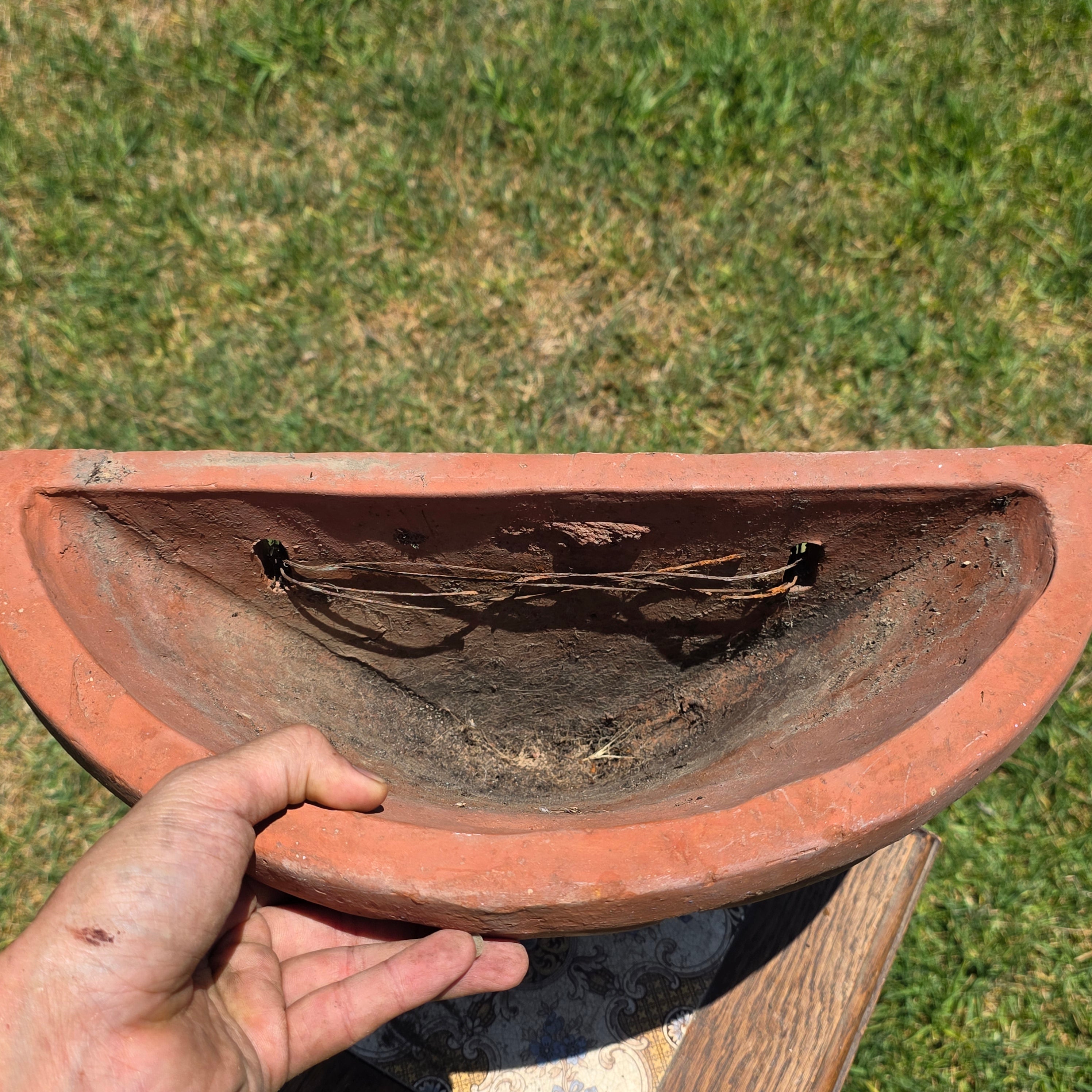 Share Vintage Italian Terracotta Wall Pocket Planter Hanging Clay Pot Ribbed 15"