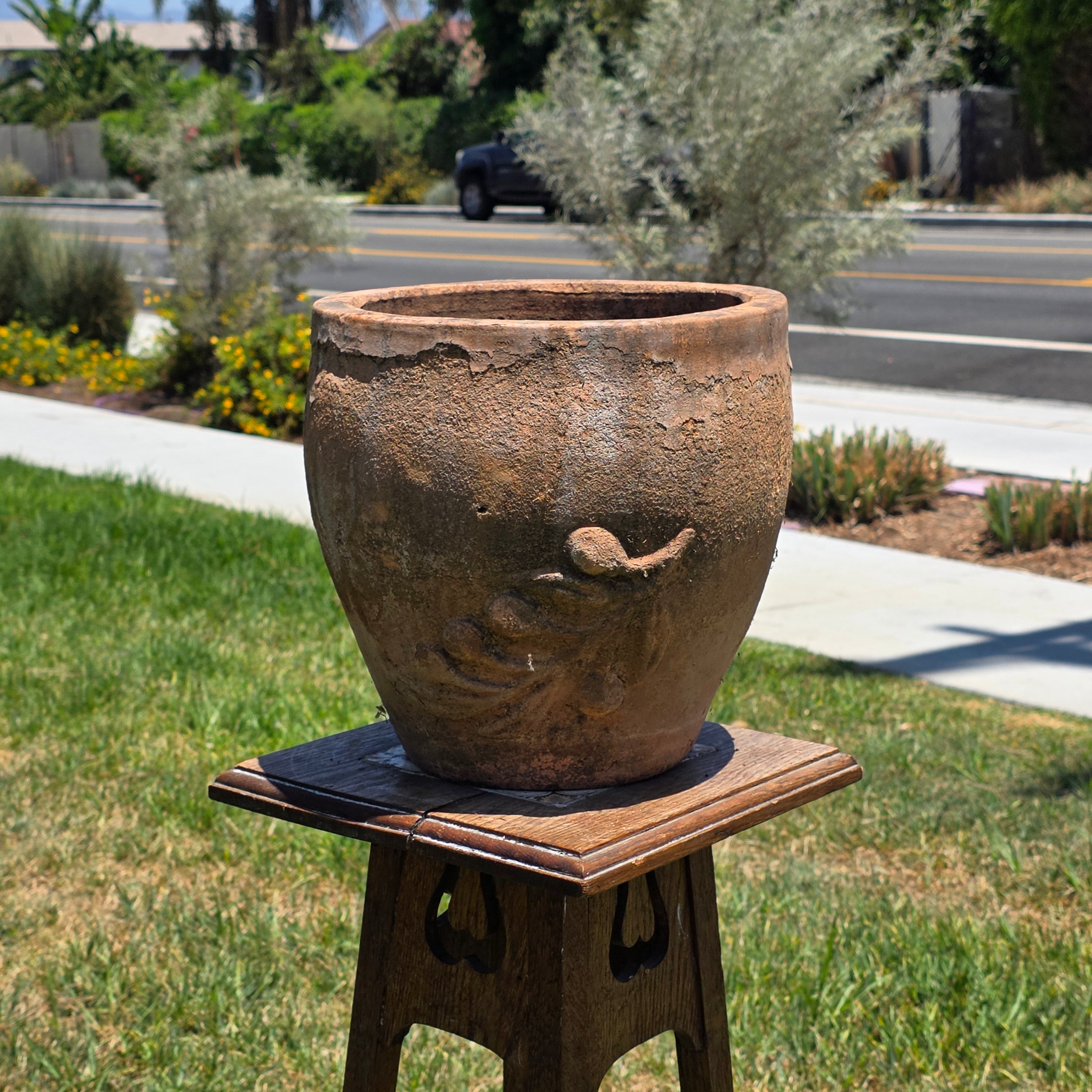 Vintage Tuscan Terracotta Planter Olive Branch Relief Clay Flower Pot 11" Rust