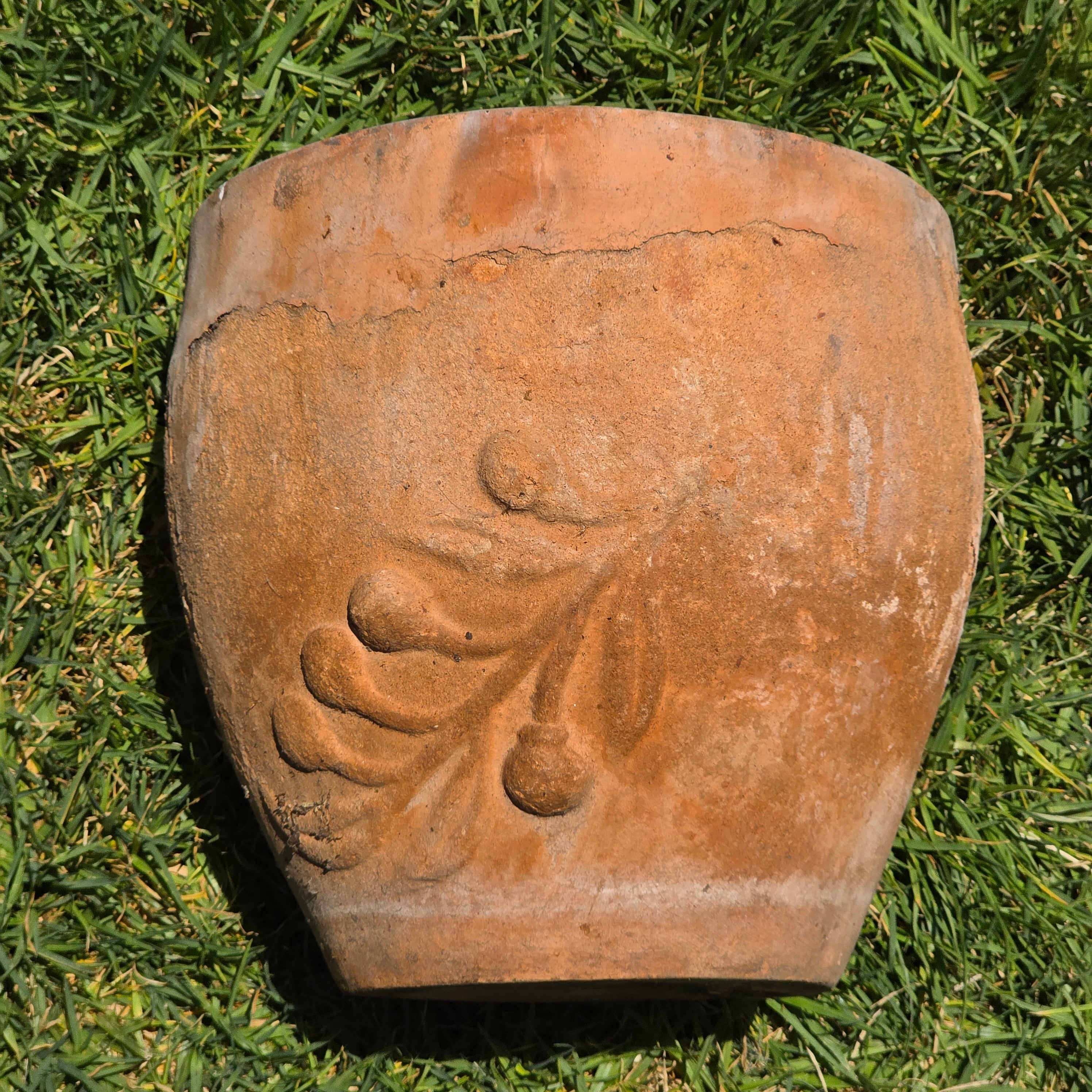 Vintage Tuscan Terracotta Planter Olive Branch Relief Clay Flower Pot 11" Rust