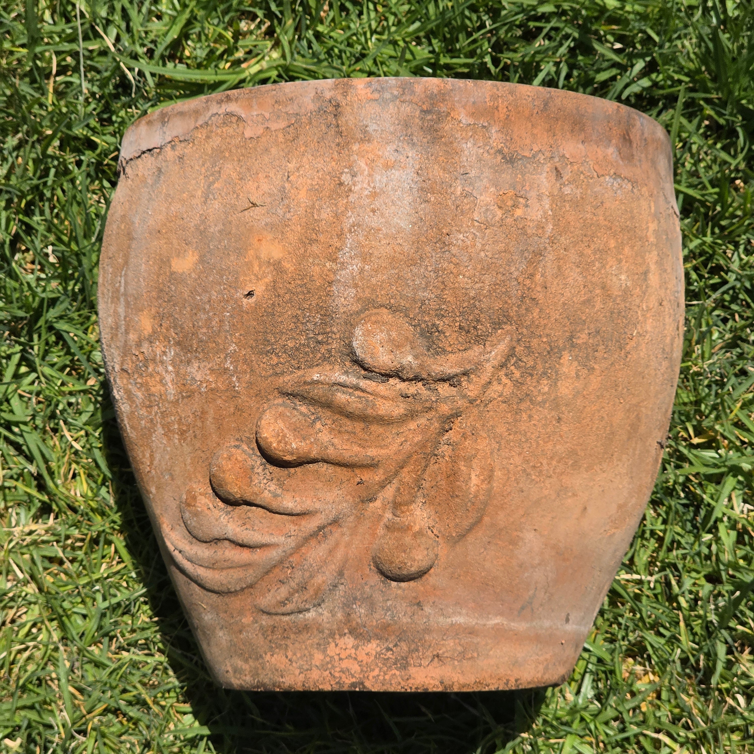 Vintage Tuscan Terracotta Planter Olive Branch Relief Clay Flower Pot 11" Rust