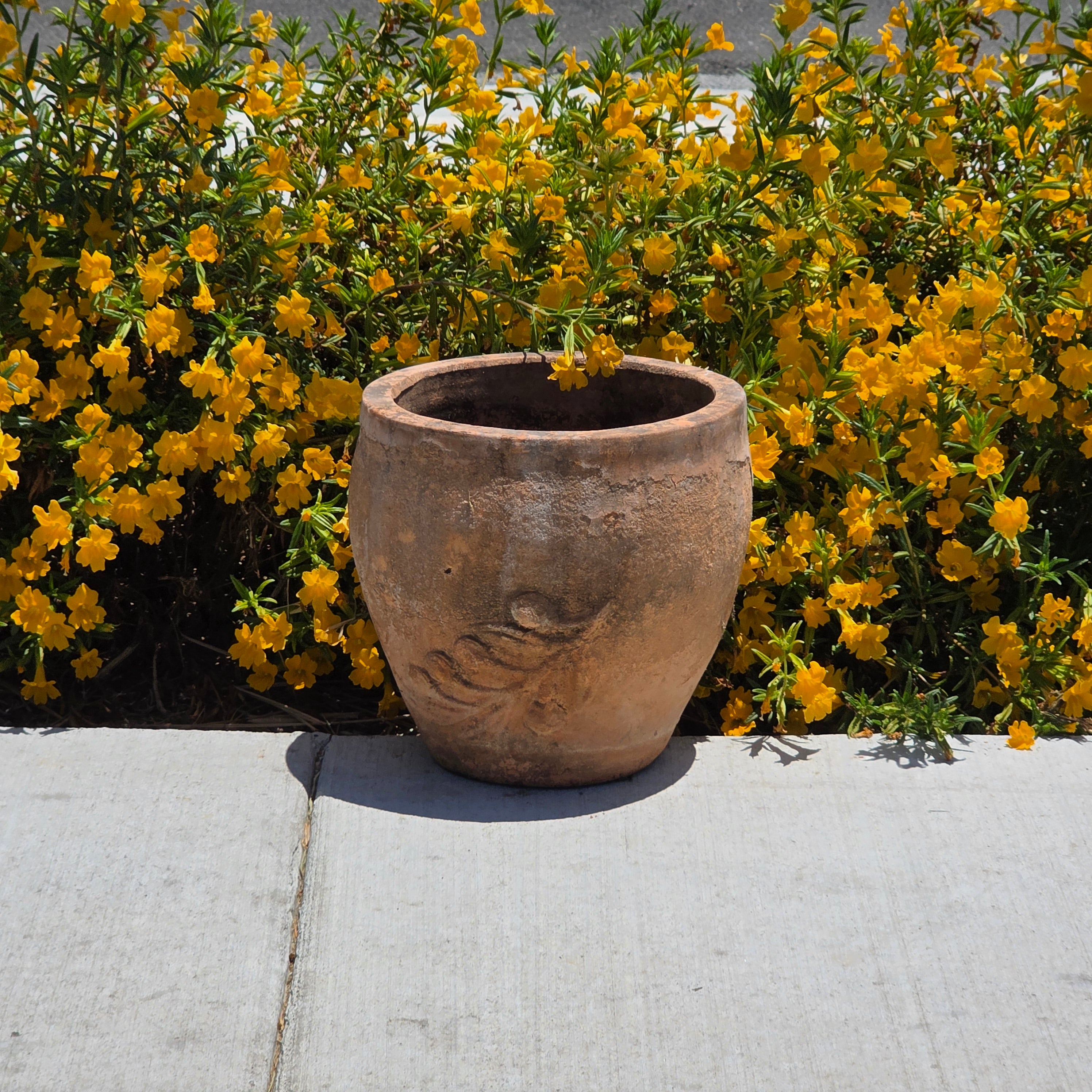 Vintage Tuscan Terracotta Planter Olive Branch Relief Clay Flower Pot 11" Rust