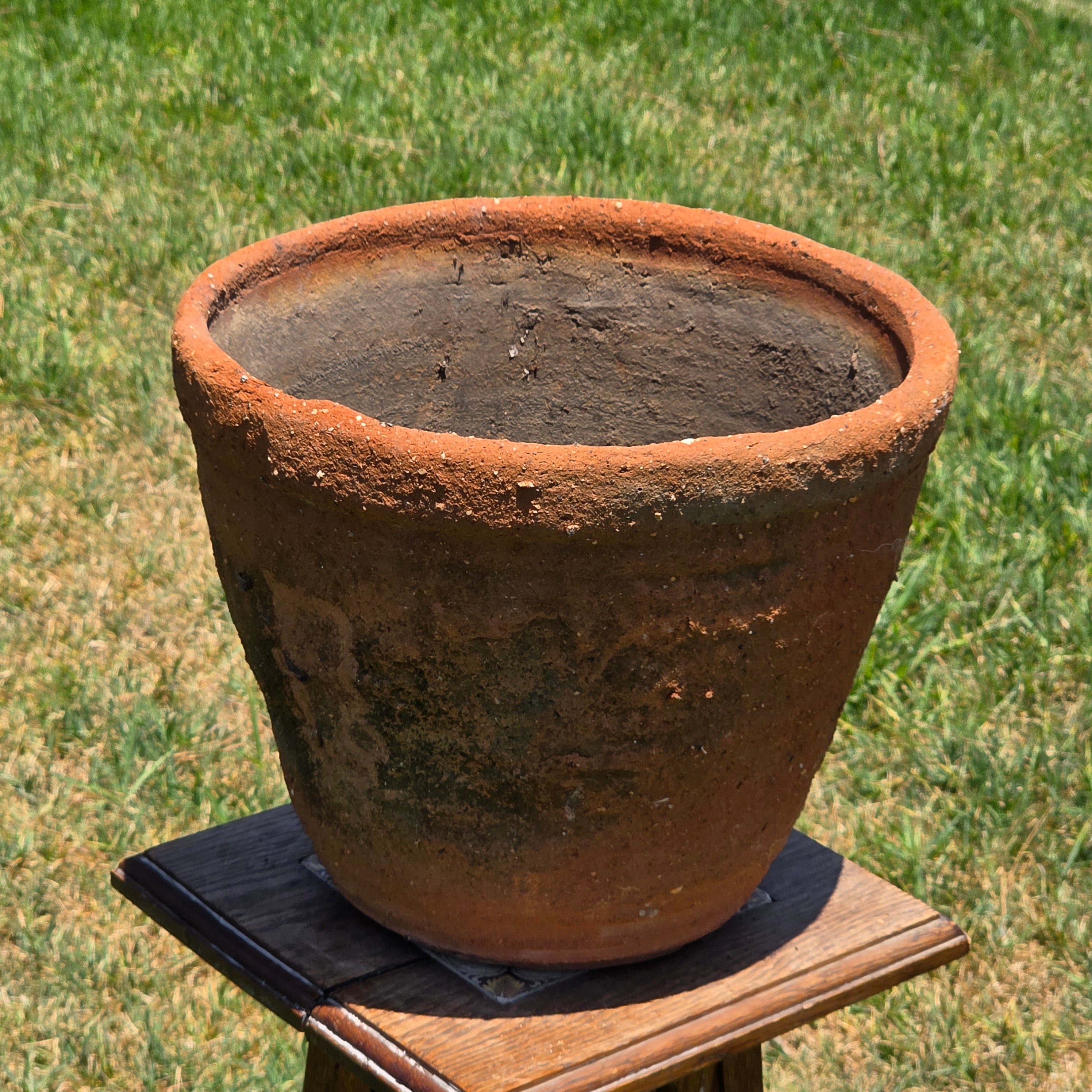 Vintage Tuscan Terracotta Planter Moss Patina Ribbed Clay Flower Pot 13" Round