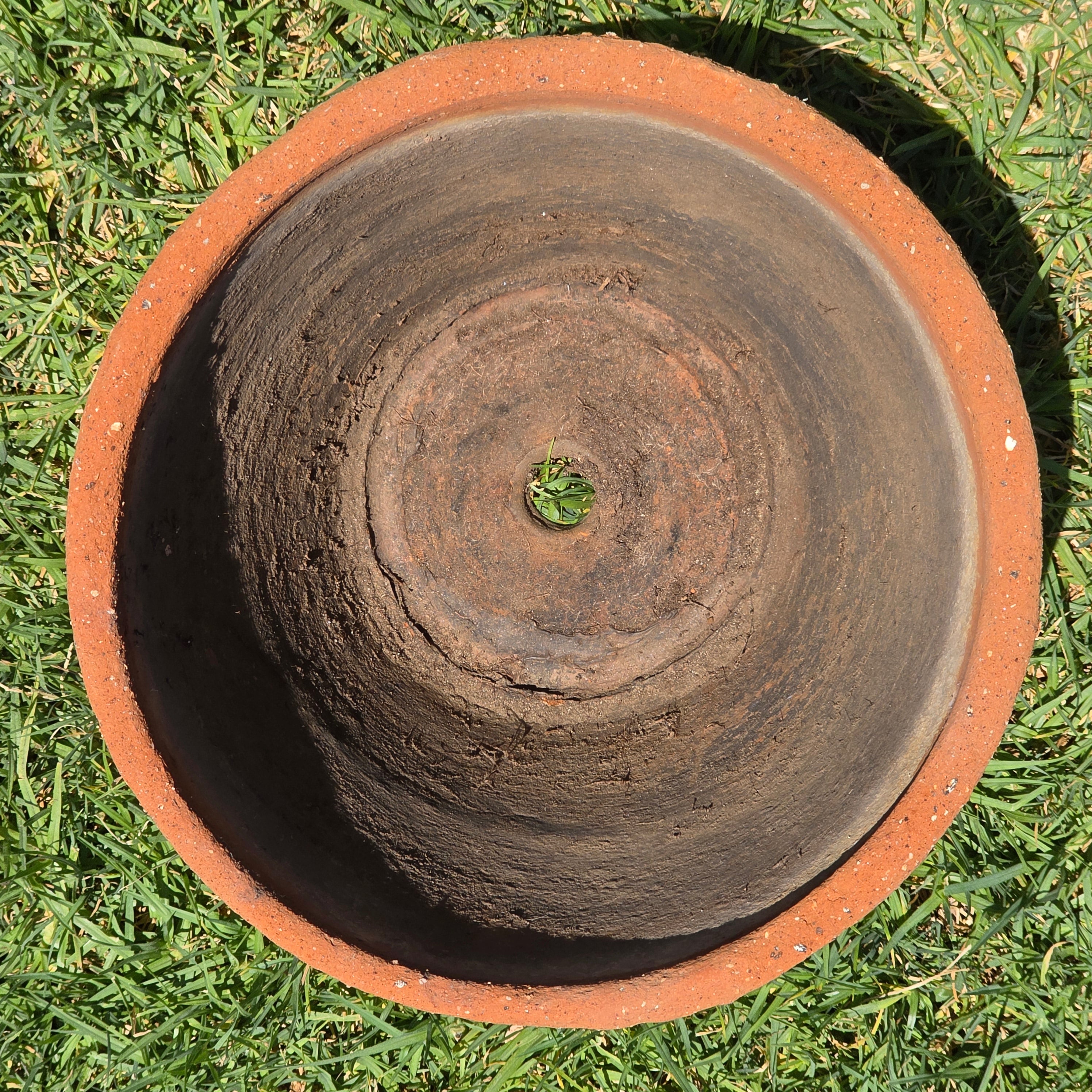 Vintage Tuscan Terracotta Planter Moss Patina Ribbed Clay Flower Pot 13" Round