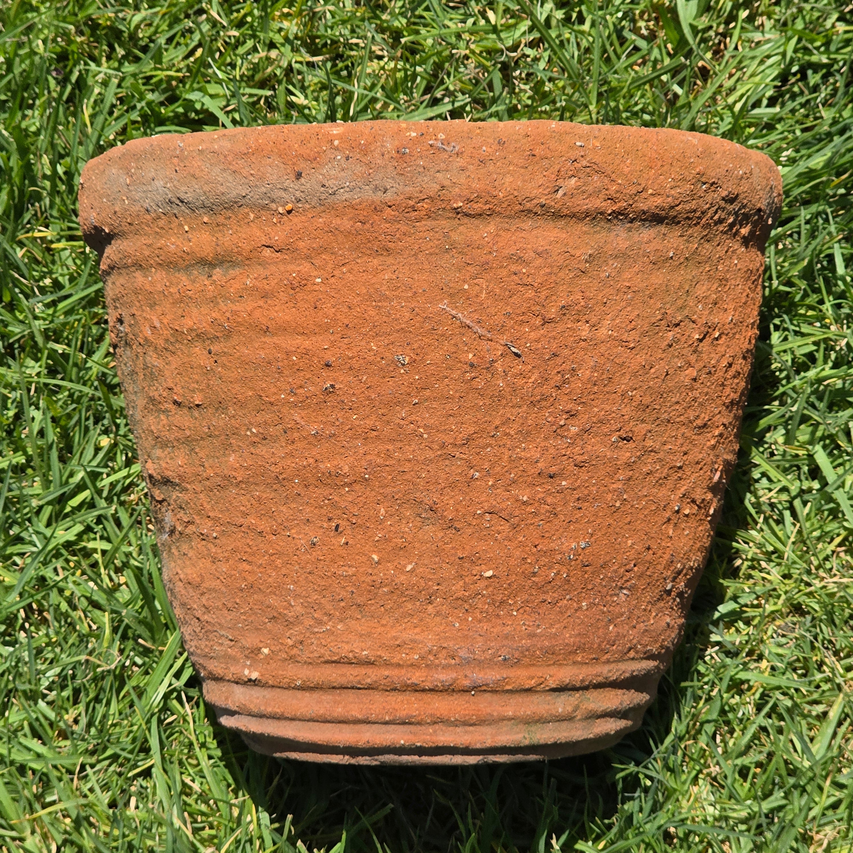 Vintage Tuscan Terracotta Planter Moss Patina Ribbed Clay Flower Pot 13" Round