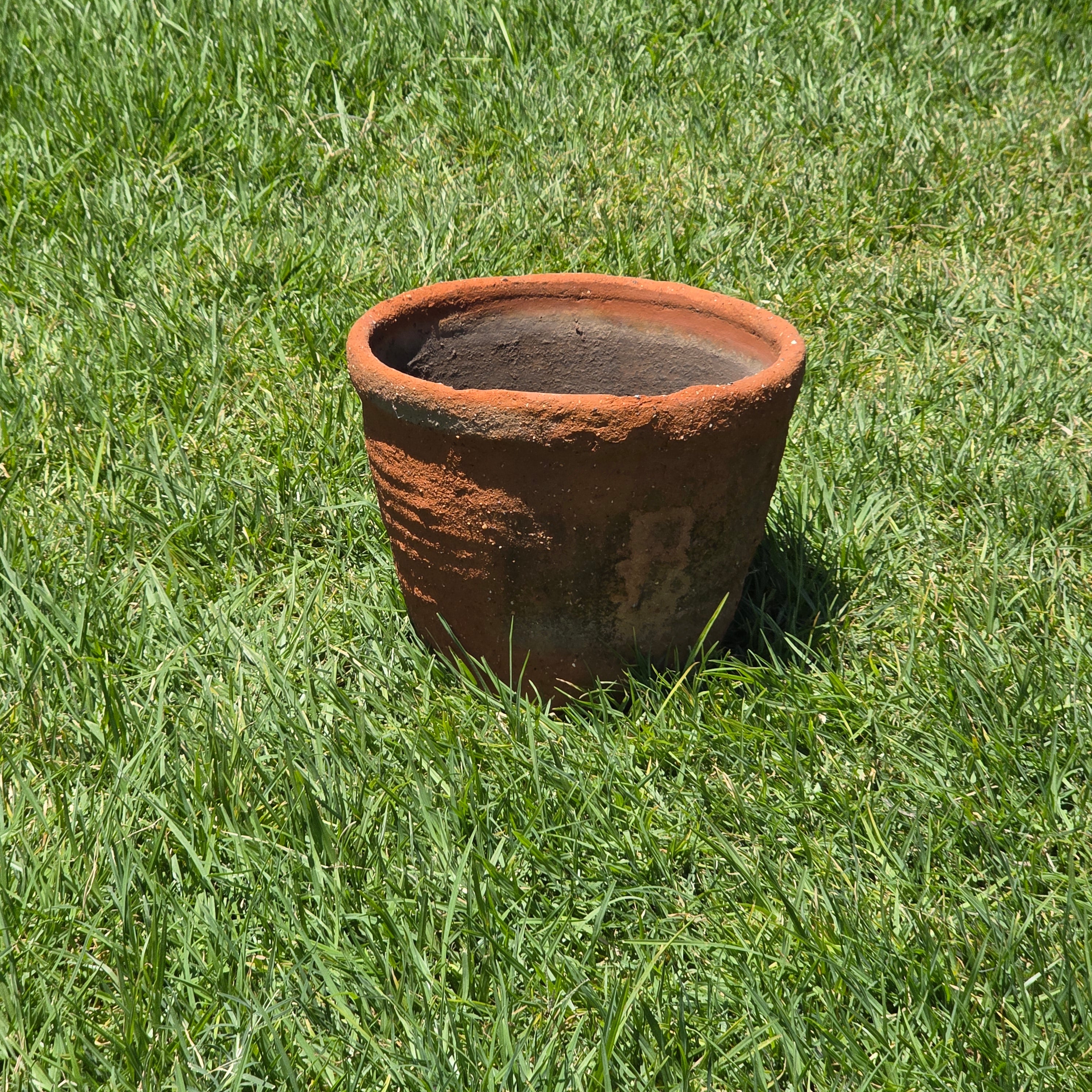 Vintage Tuscan Terracotta Planter Moss Patina Ribbed Clay Flower Pot 13" Round