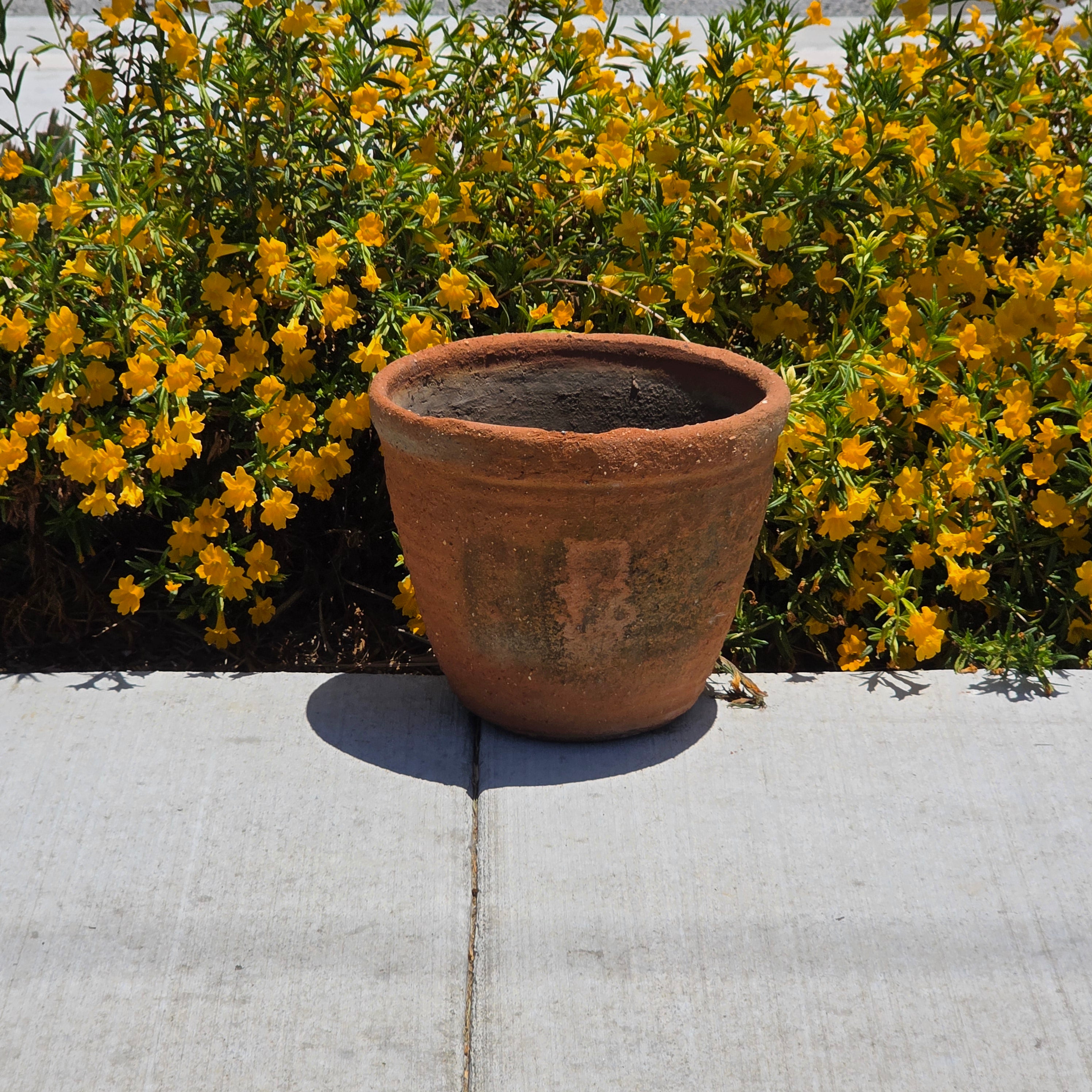 Vintage Tuscan Terracotta Planter Moss Patina Ribbed Clay Flower Pot 13" Round