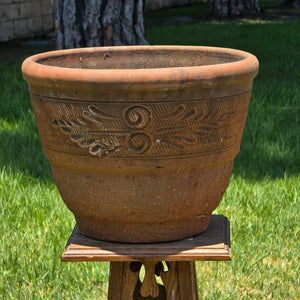 Vintage Mexican Terracotta Planter Pot Heavy Clay Leaf Southwestern Garden 16"