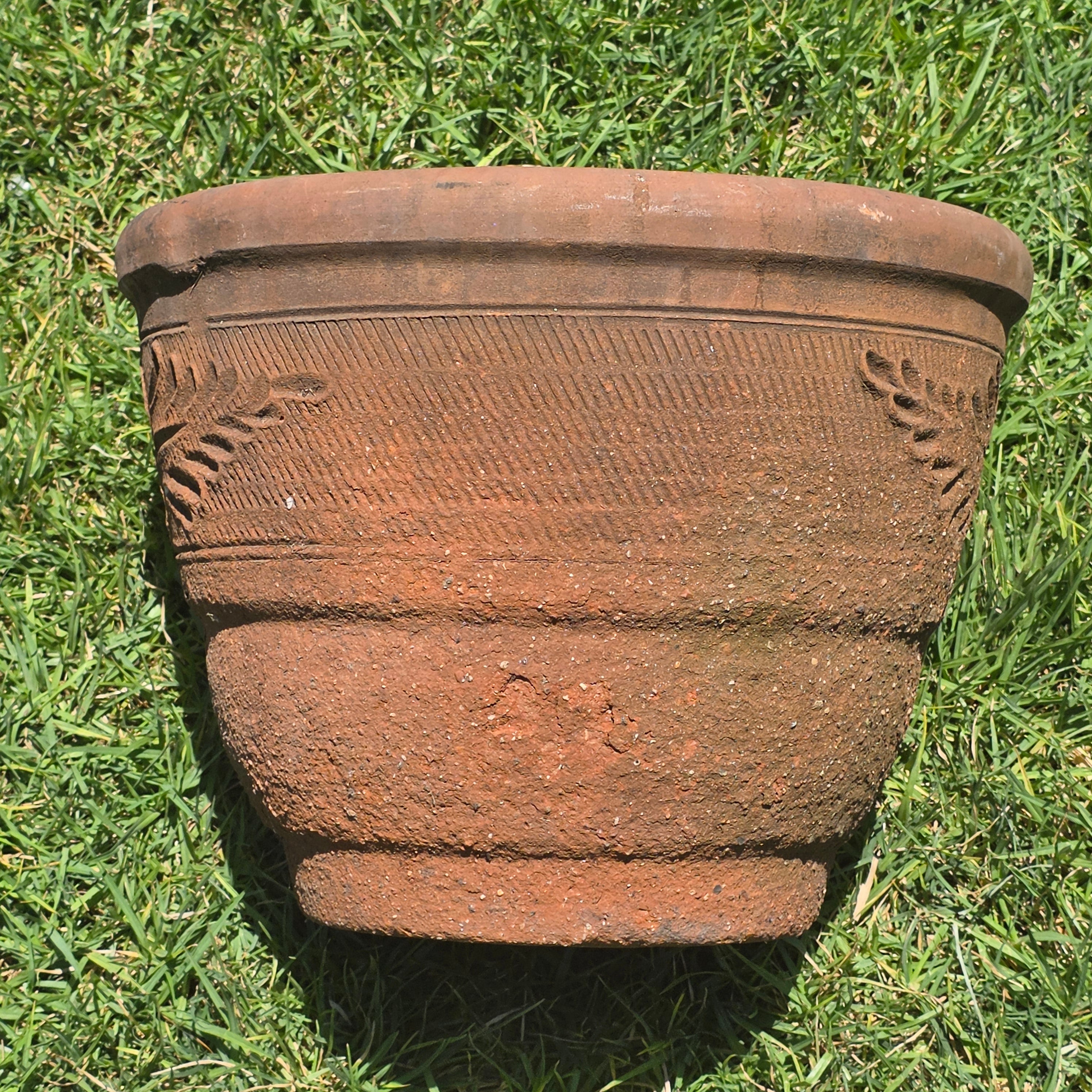 Vintage Mexican Terracotta Planter Pot Heavy Clay Leaf Southwestern Garden 16"
