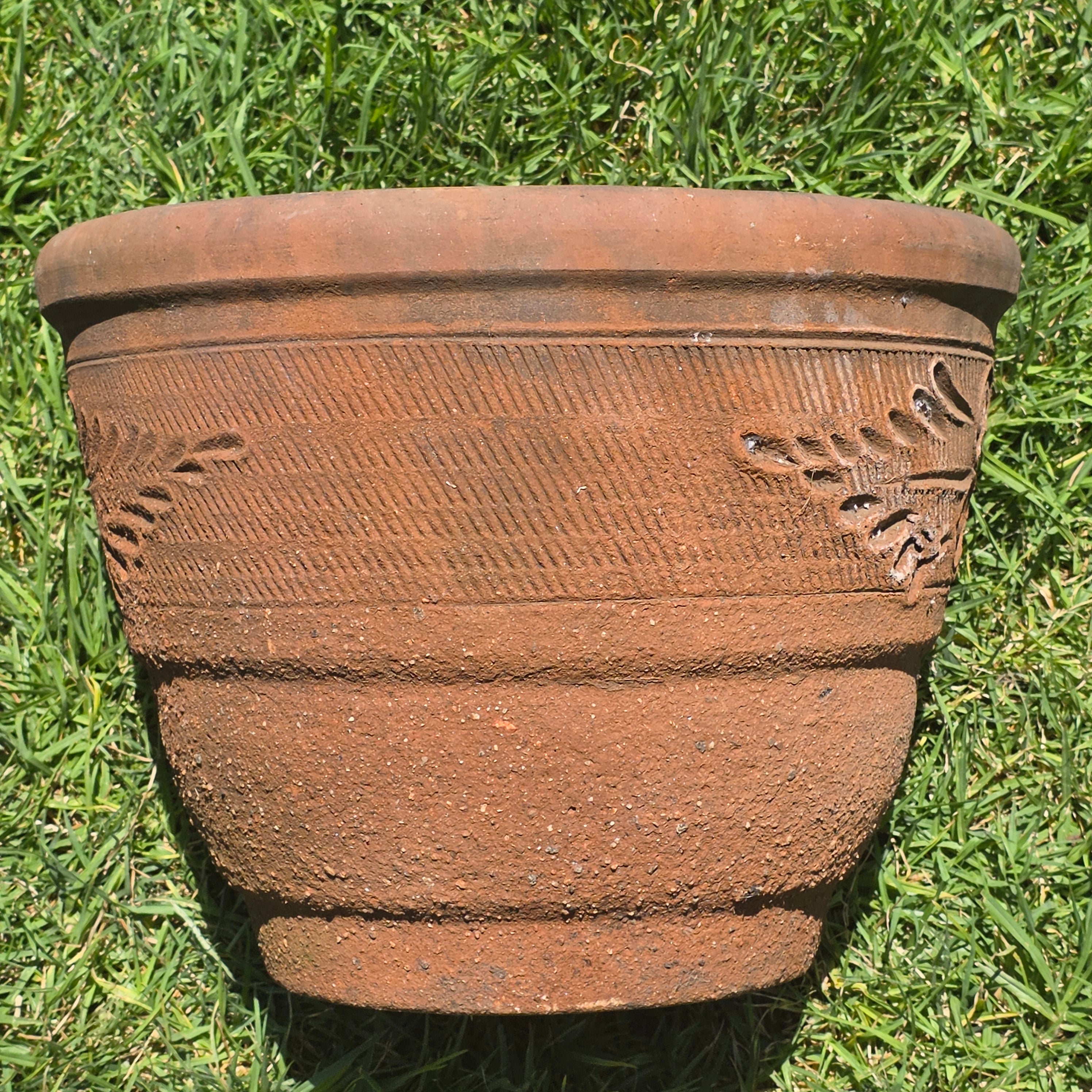 Vintage Mexican Terracotta Planter Pot Heavy Clay Leaf Southwestern Garden 16"