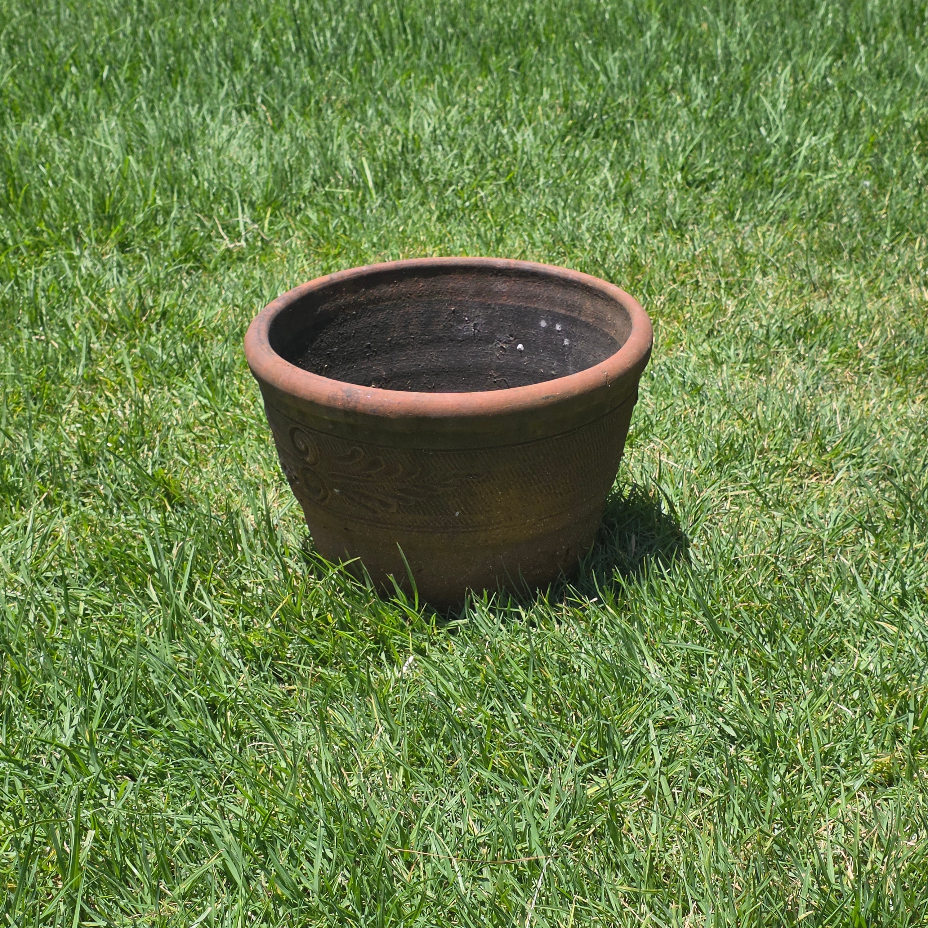 Vintage Mexican Terracotta Planter Pot Heavy Clay Leaf Southwestern Garden 16"
