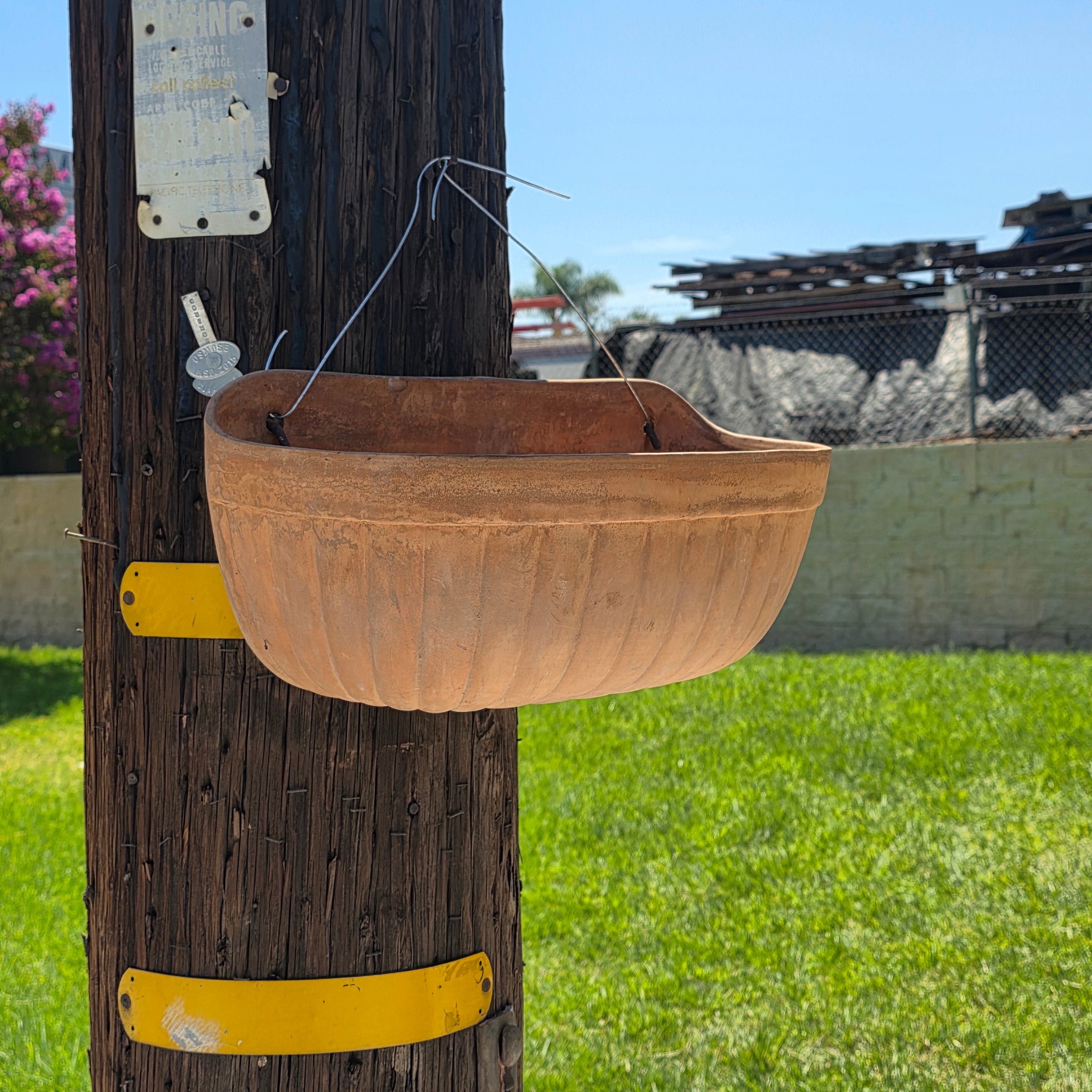 Vintage Italian Terracotta Wall Pocket Planter Hanging Clay Trough Shell 18"