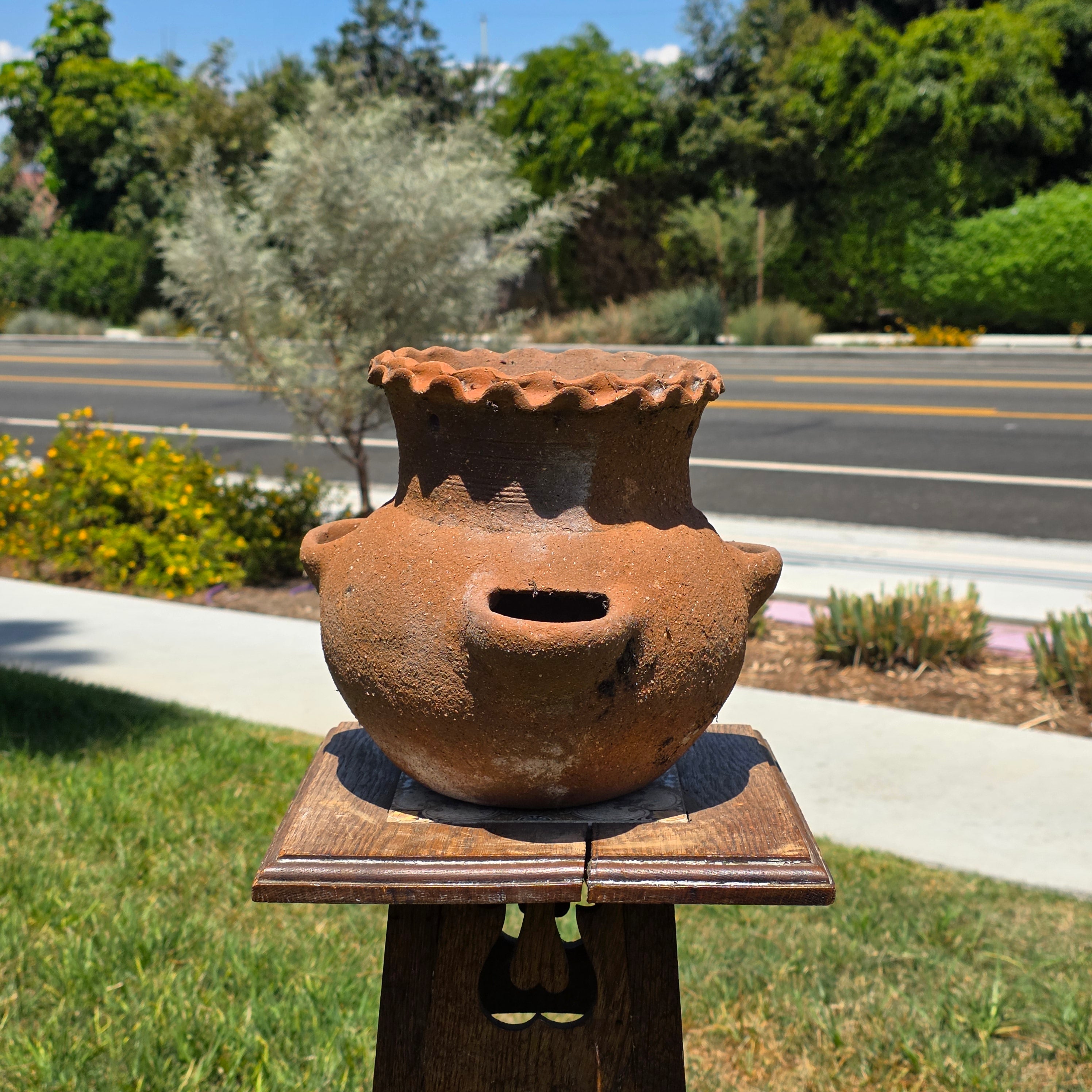 Vintage Terracotta Hanging Strawberry Planter Herb Pot 3 Pocket Rustic Clay