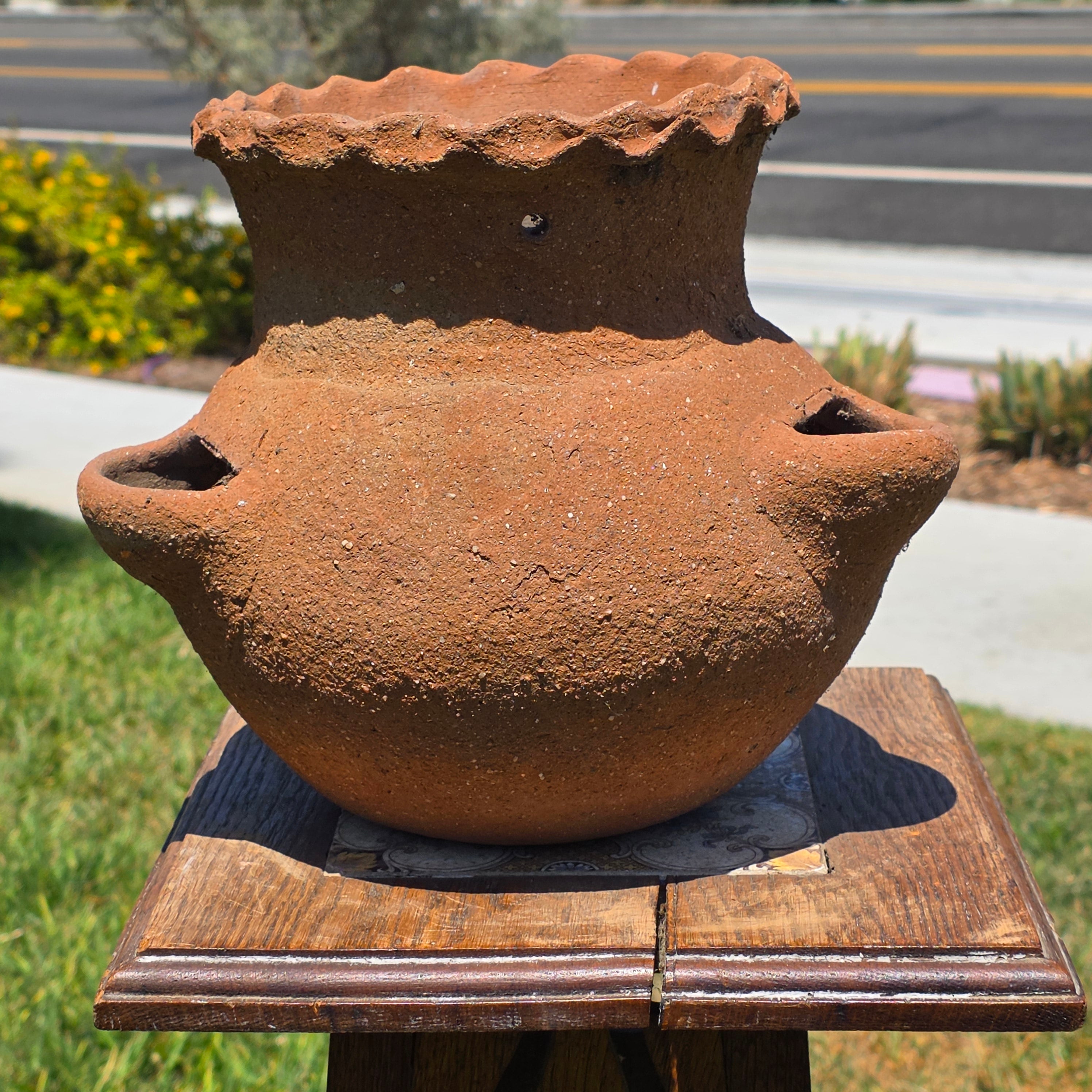 Vintage Terracotta Hanging Strawberry Planter Herb Pot 3 Pocket Rustic Clay
