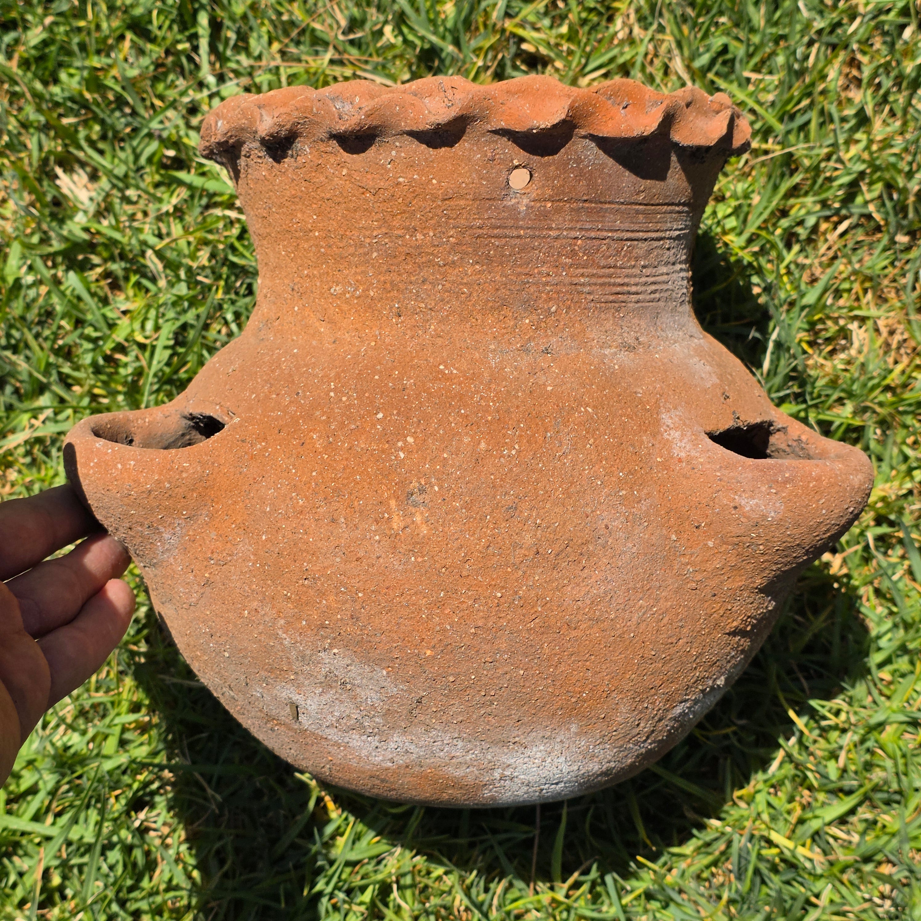 Vintage Terracotta Hanging Strawberry Planter Herb Pot 3 Pocket Rustic Clay
