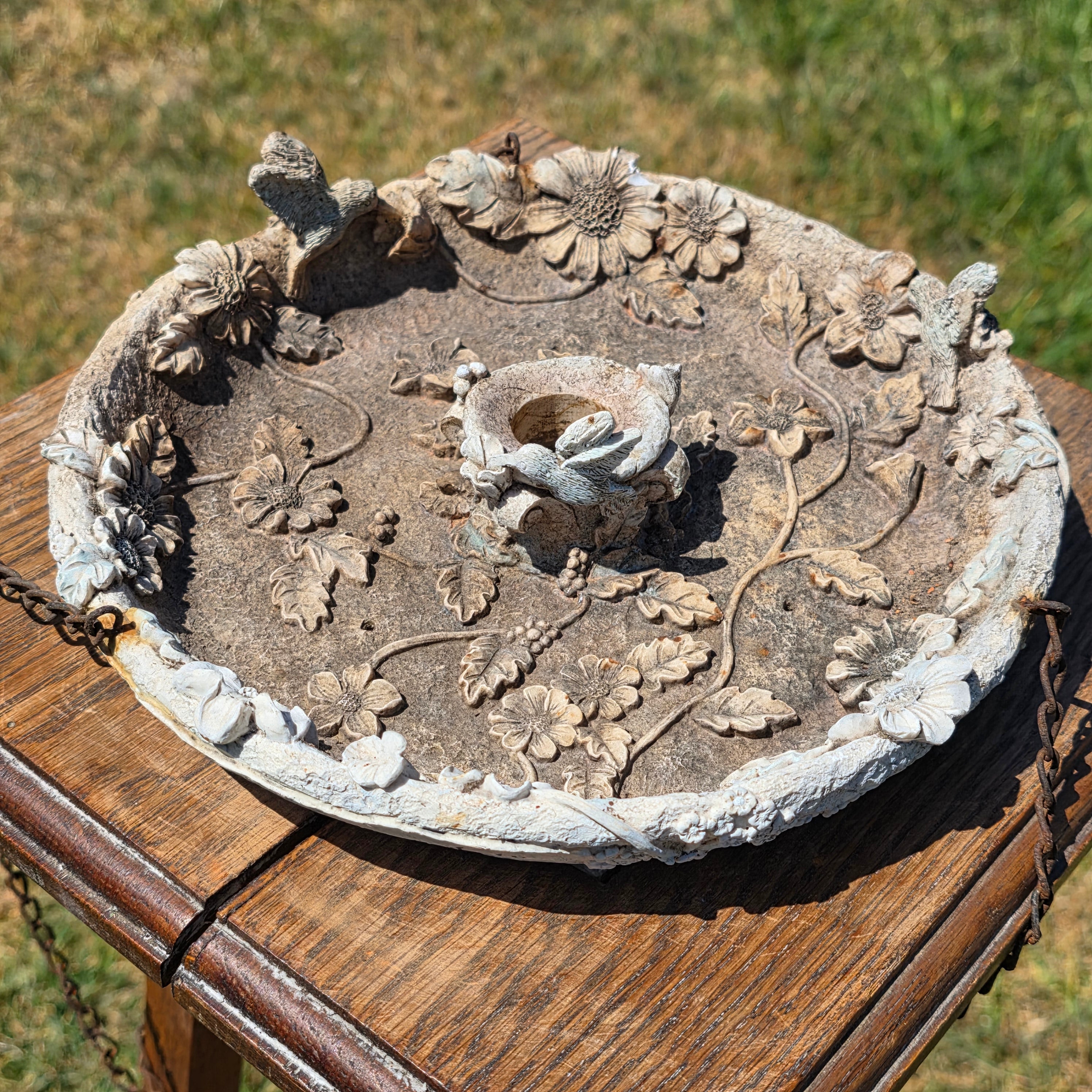 Vintage Resin Hanging Bird Feeder Welcome to My Garden Hummingbird Candle Holder