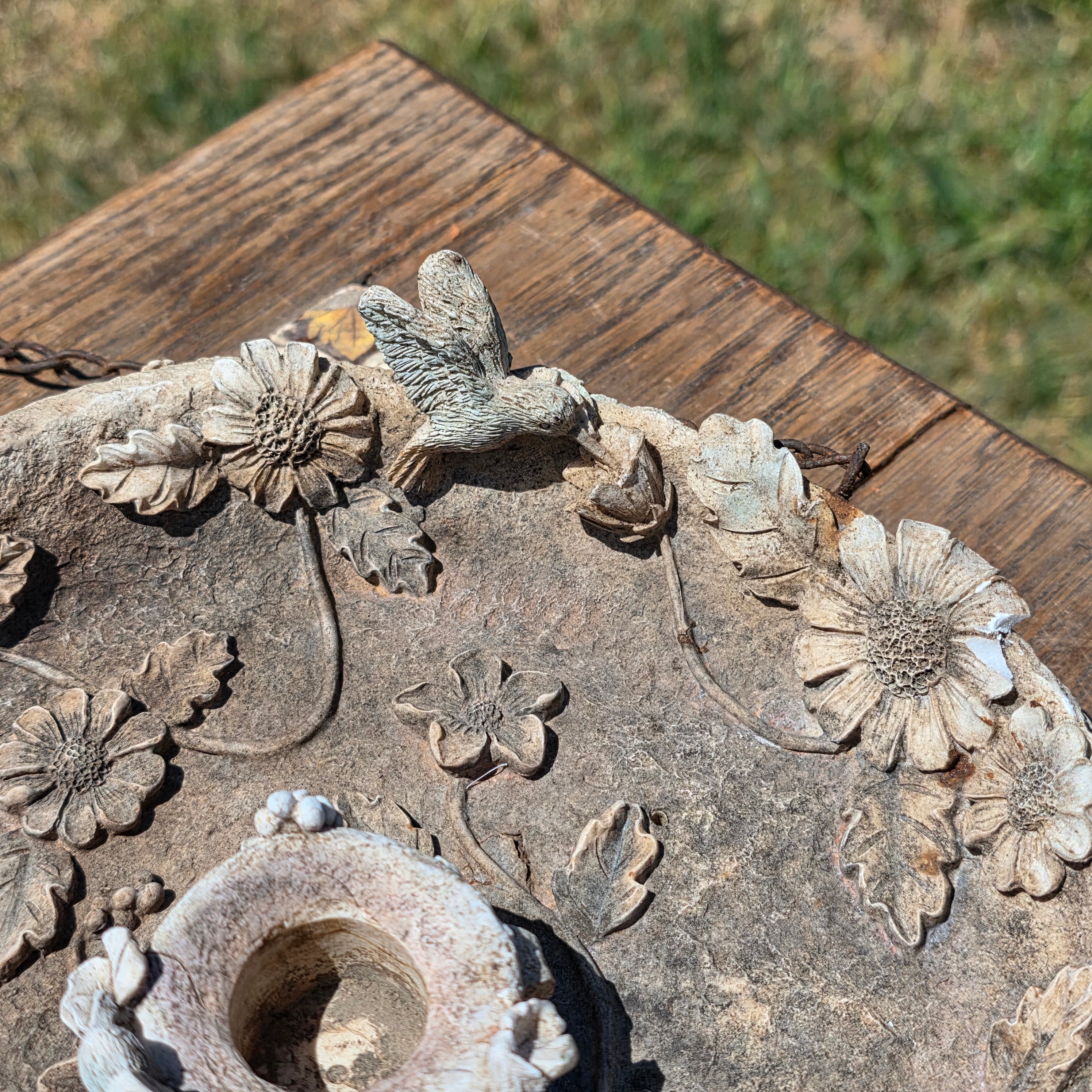 Vintage Resin Hanging Bird Feeder Welcome to My Garden Hummingbird Candle Holder
