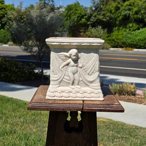 Vintage Neoclassical Cherub Angel Square Planter Box Cachepot Off White Cream 7"