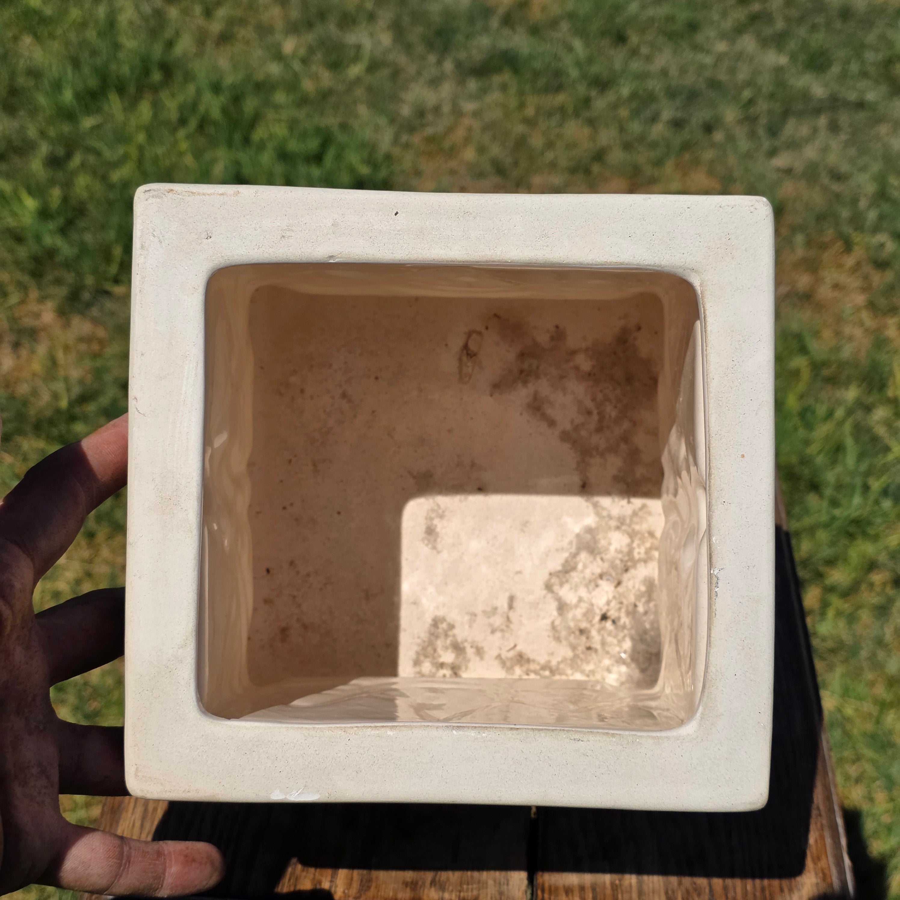 Vintage Neoclassical Cherub Angel Square Planter Box Cachepot Off White Cream 7"