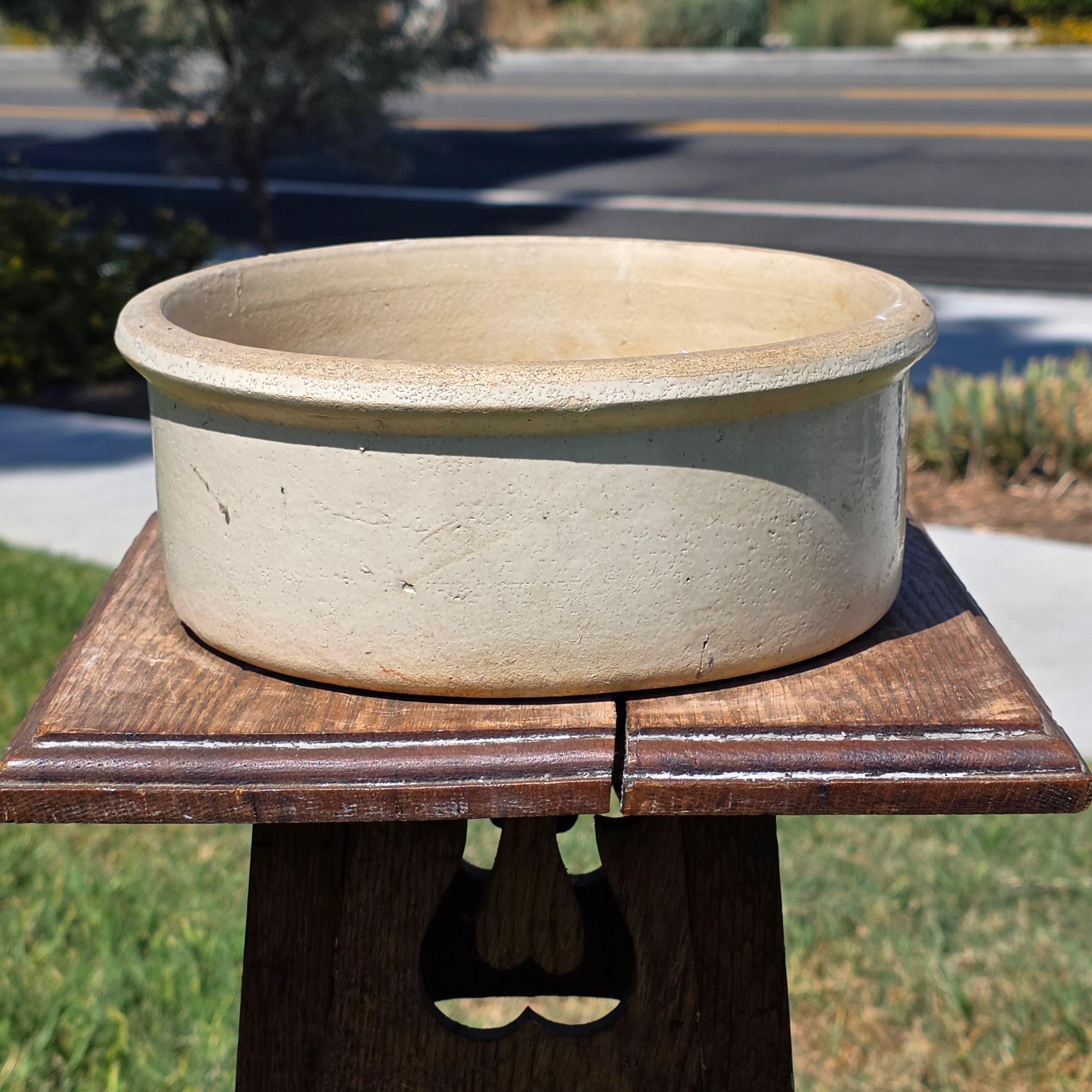 Antique Stoneware Planter Pot Shallow Bowl Beige Clay Farmhouse Garden 9.25”