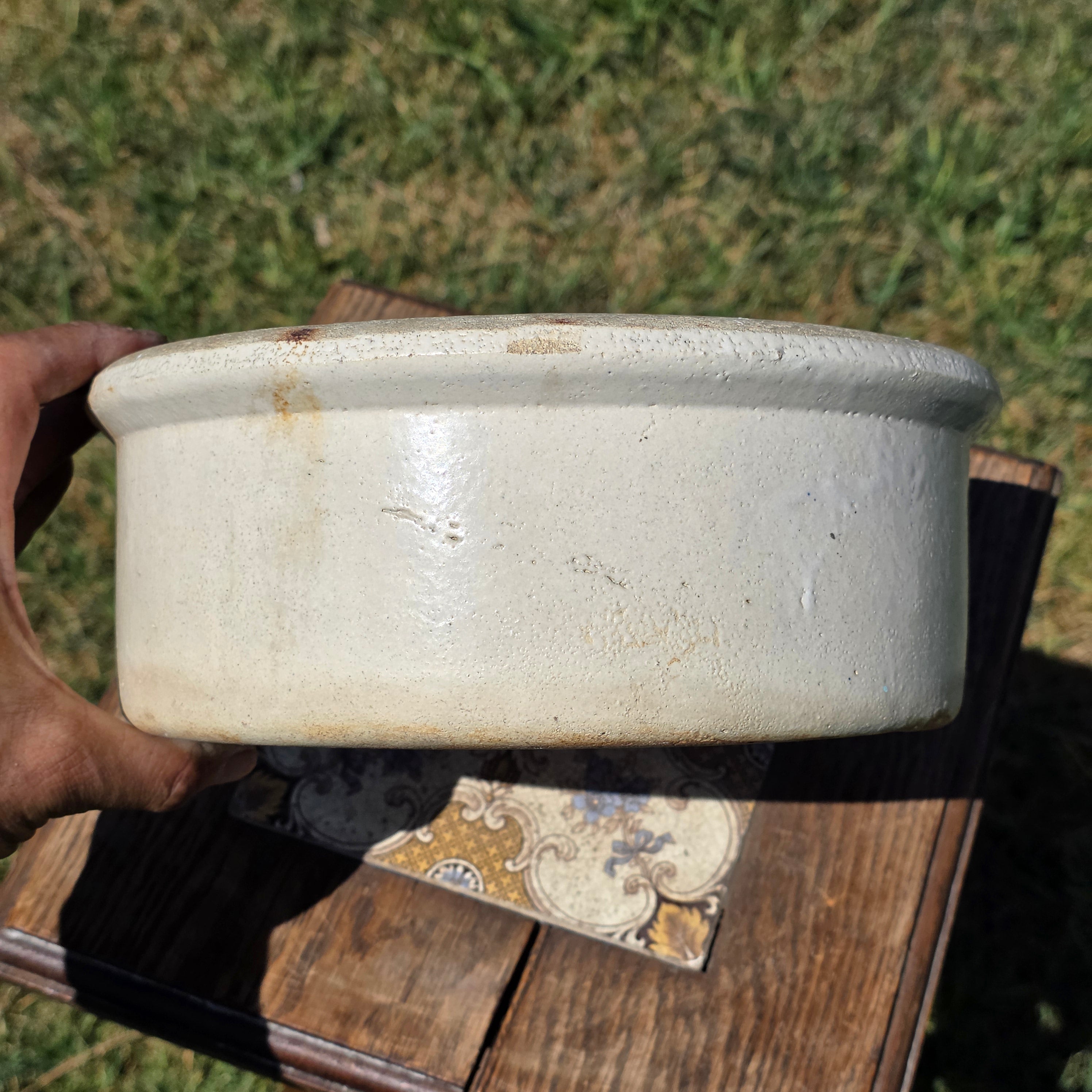 Antique Stoneware Planter Pot Shallow Bowl Beige Clay Farmhouse Garden 9.25”
