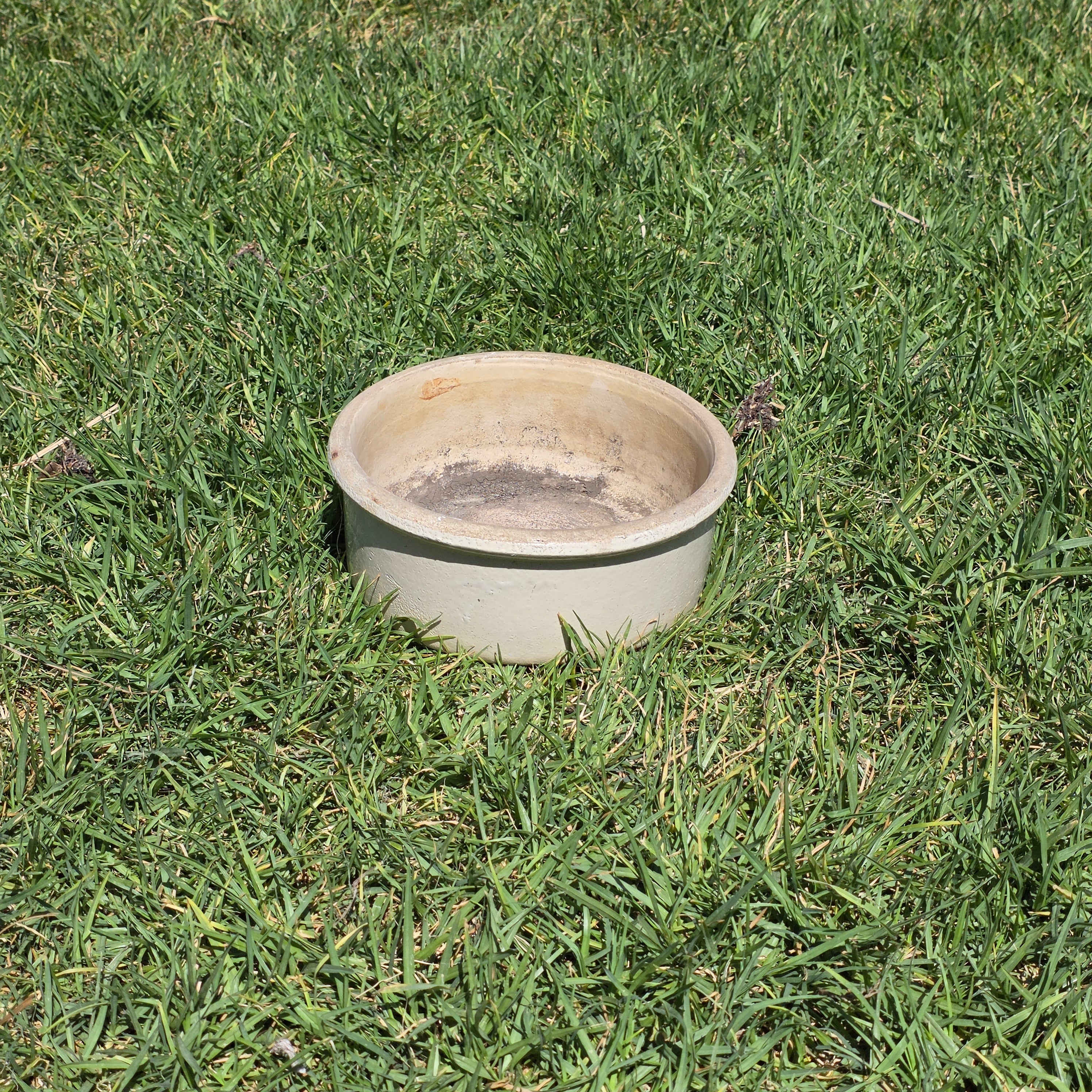 Antique Stoneware Planter Pot Shallow Bowl Beige Clay Farmhouse Garden 9.25”