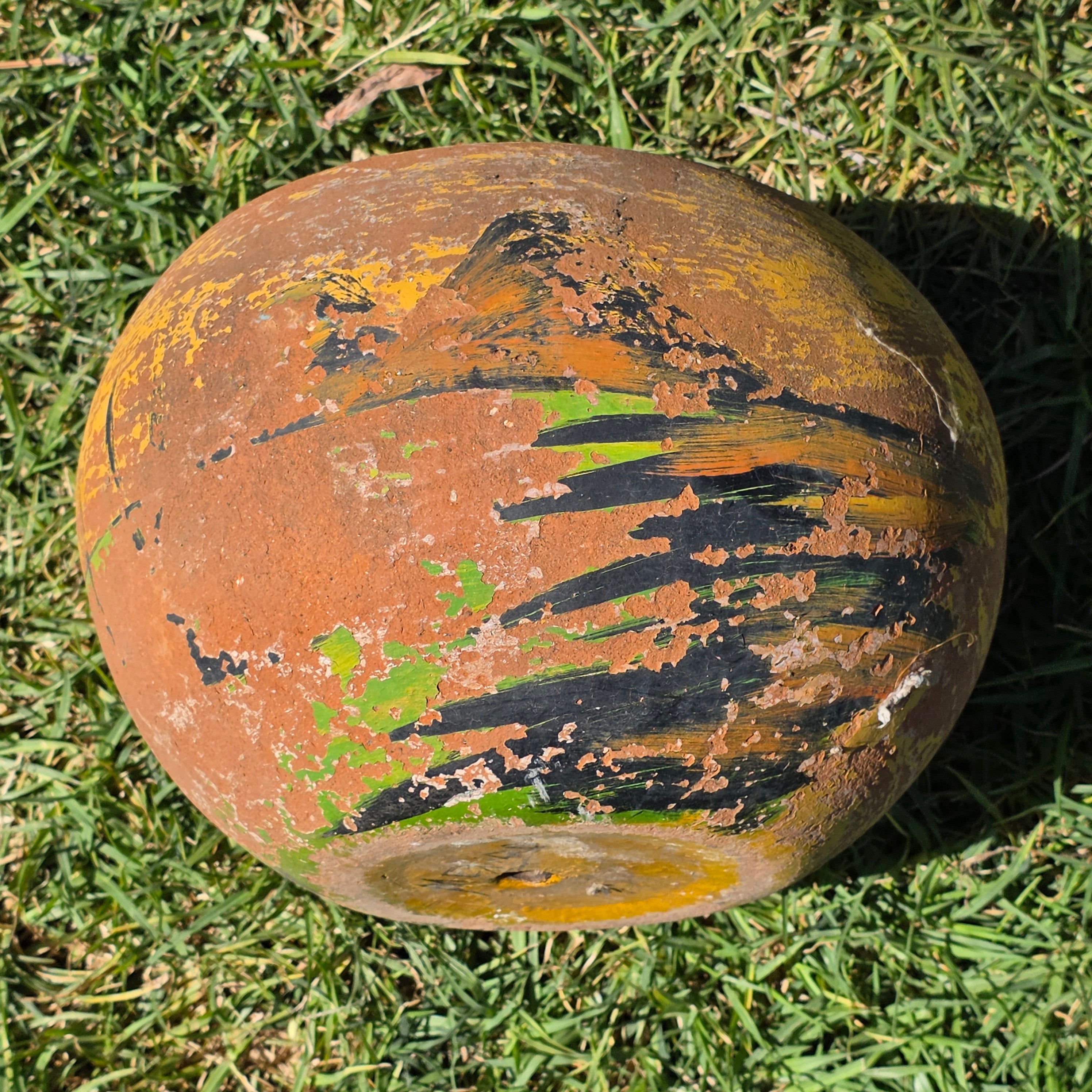 Vintage Mexican Terracotta Planter Pot Hand Painted Landscape Rustic Garden 11"