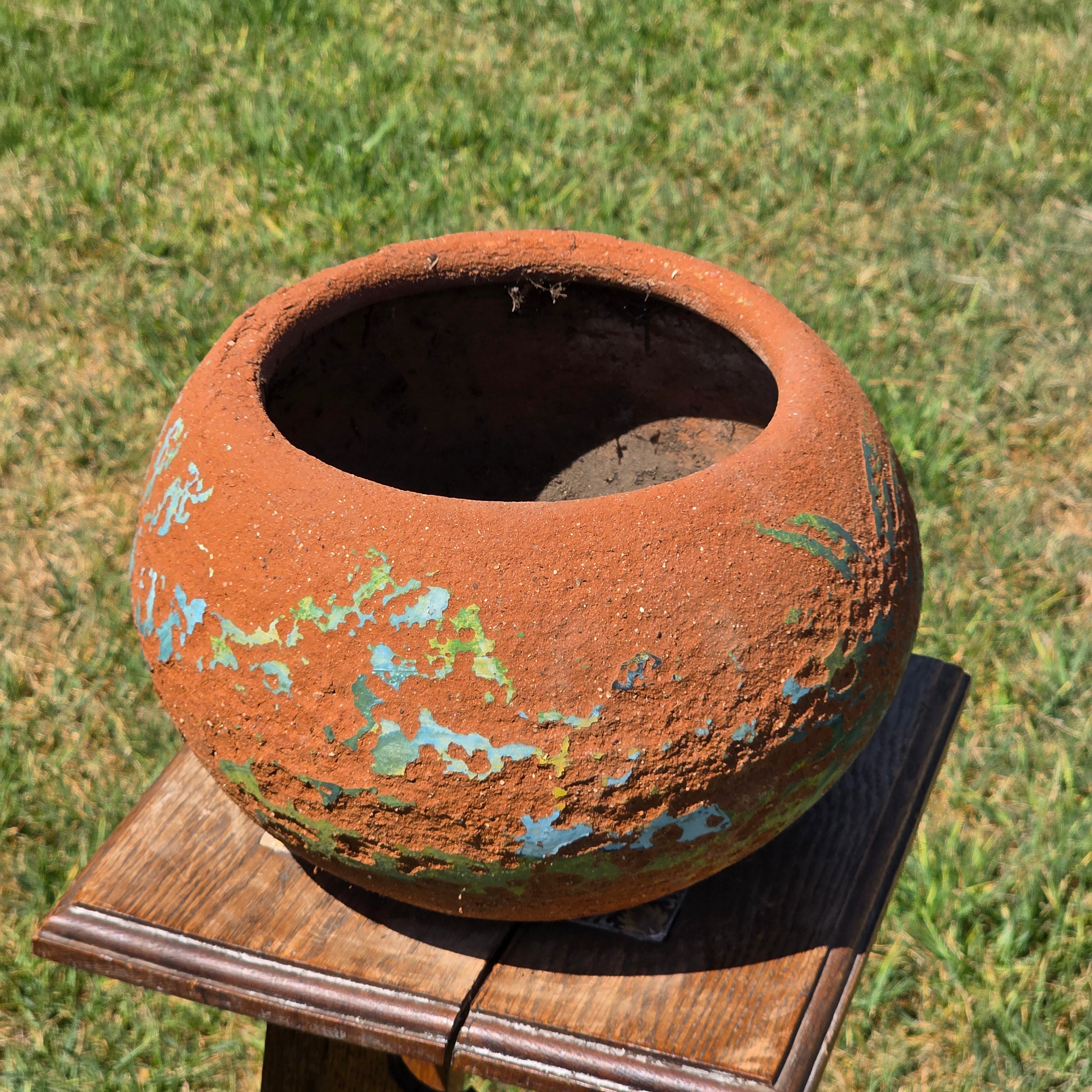 Vintage Mexican Terracotta Planter Pot Hand Painted Rustic Clay Garden 11"